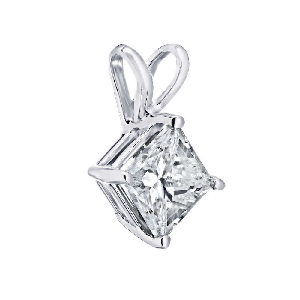 STANDARD - 14K White Gold Diamond 0.20 Ctw 4 Prong Princess Cut Rabbit Ears Pendant Available in White, Yellow or Rose Gold