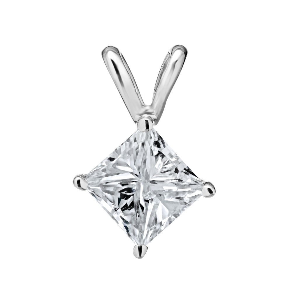 STANDARD - 14K White Gold Diamond 0.25 Ctw 4 Prong Princess Cut Rabbit Ears Pendant Available in White, Yellow or Rose Gold
