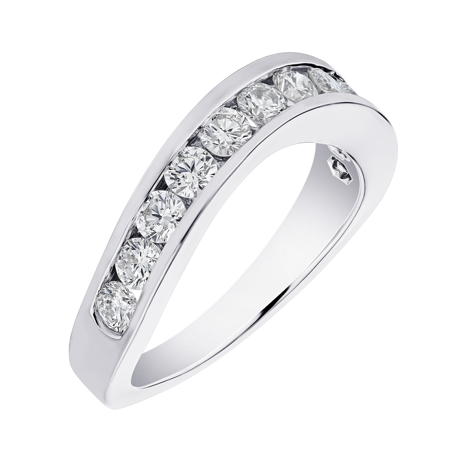 Eternal Joy&trade; 14K White Gold 11 Stone Channel Set Curved Band Diamond 0.10 Ctw