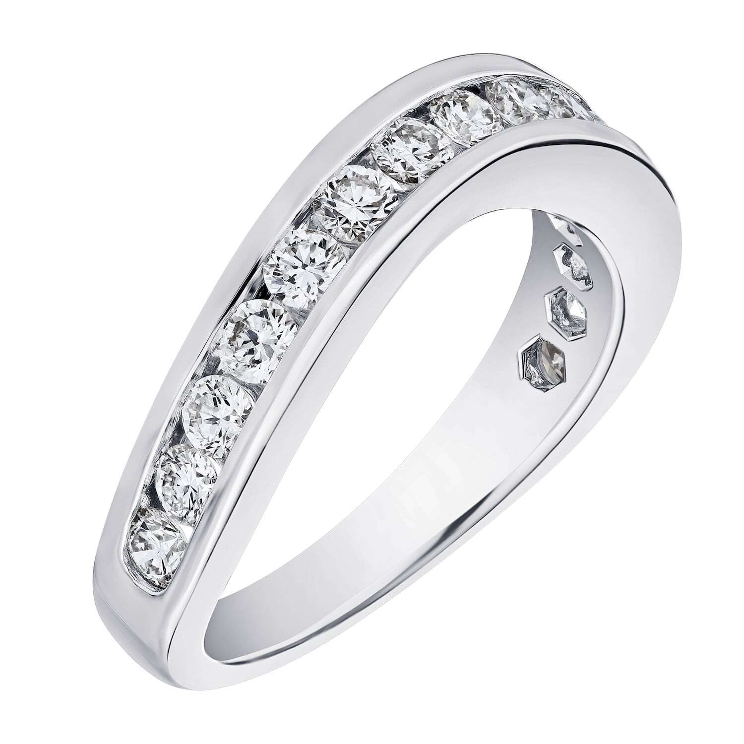 Eternal Joy&trade; 14K White Gold 15 Stone Channel Set Curved Band Diamond 0.33 Ctw