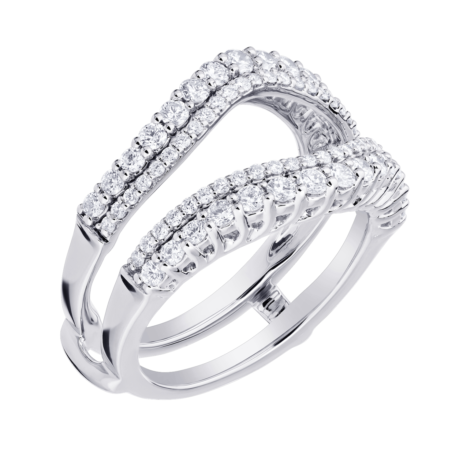 Love Connection&trade; 14K White Gold Diamond Double Row Guard Prong Set Diamonds Ring 0.75 Ctw
