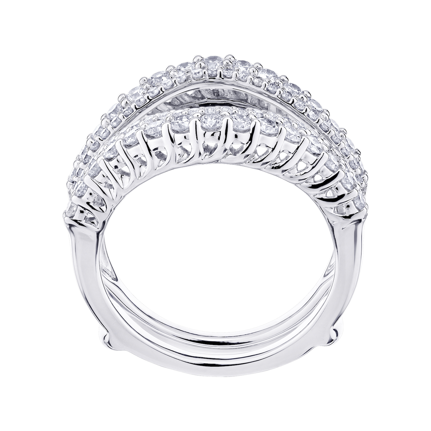Love Connection&trade; 14K White Gold Diamond Double Row Guard Prong Set Diamonds Ring 0.75 Ctw
