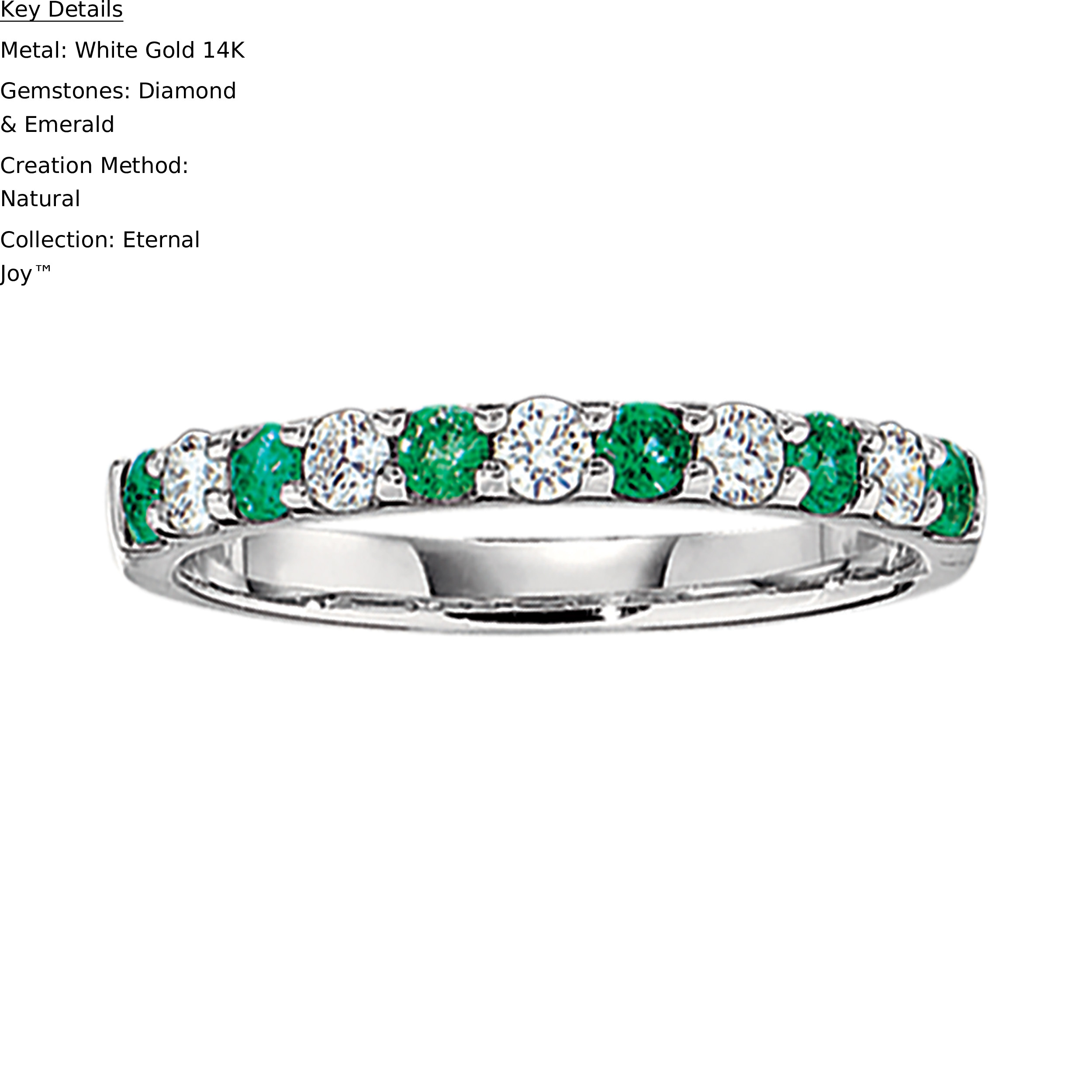 Eternal Joy&trade; 14K White Gold 11 Stone Shared Prong Alternating Diamond & Emerald 0.20 Ctw