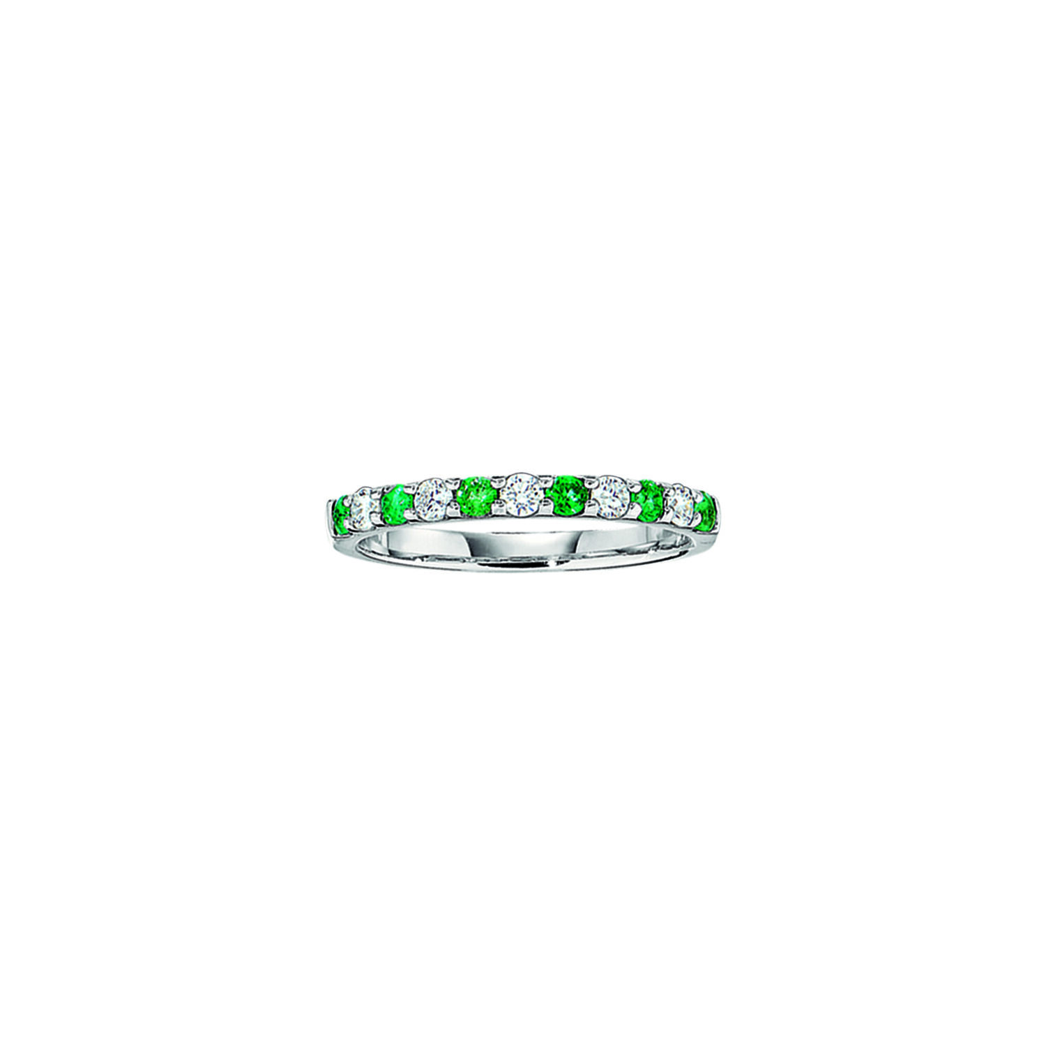 Eternal Joy&trade; 14K White Gold 11 Stone Shared Prong Alternating Diamond & Emerald 0.20 Ctw