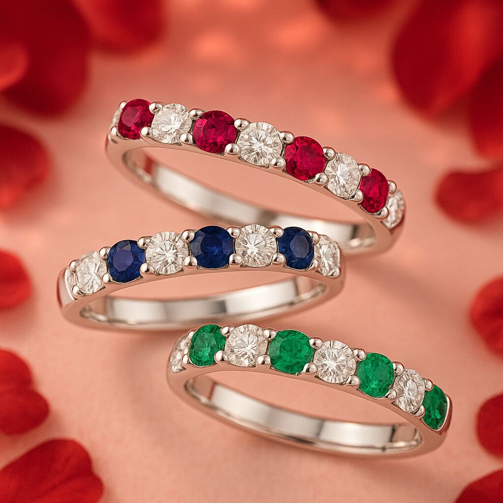 Eternal Joy&trade; 14K White Gold 11 Stone Shared Prong Alternating Diamond & Ruby 0.20 Ctw