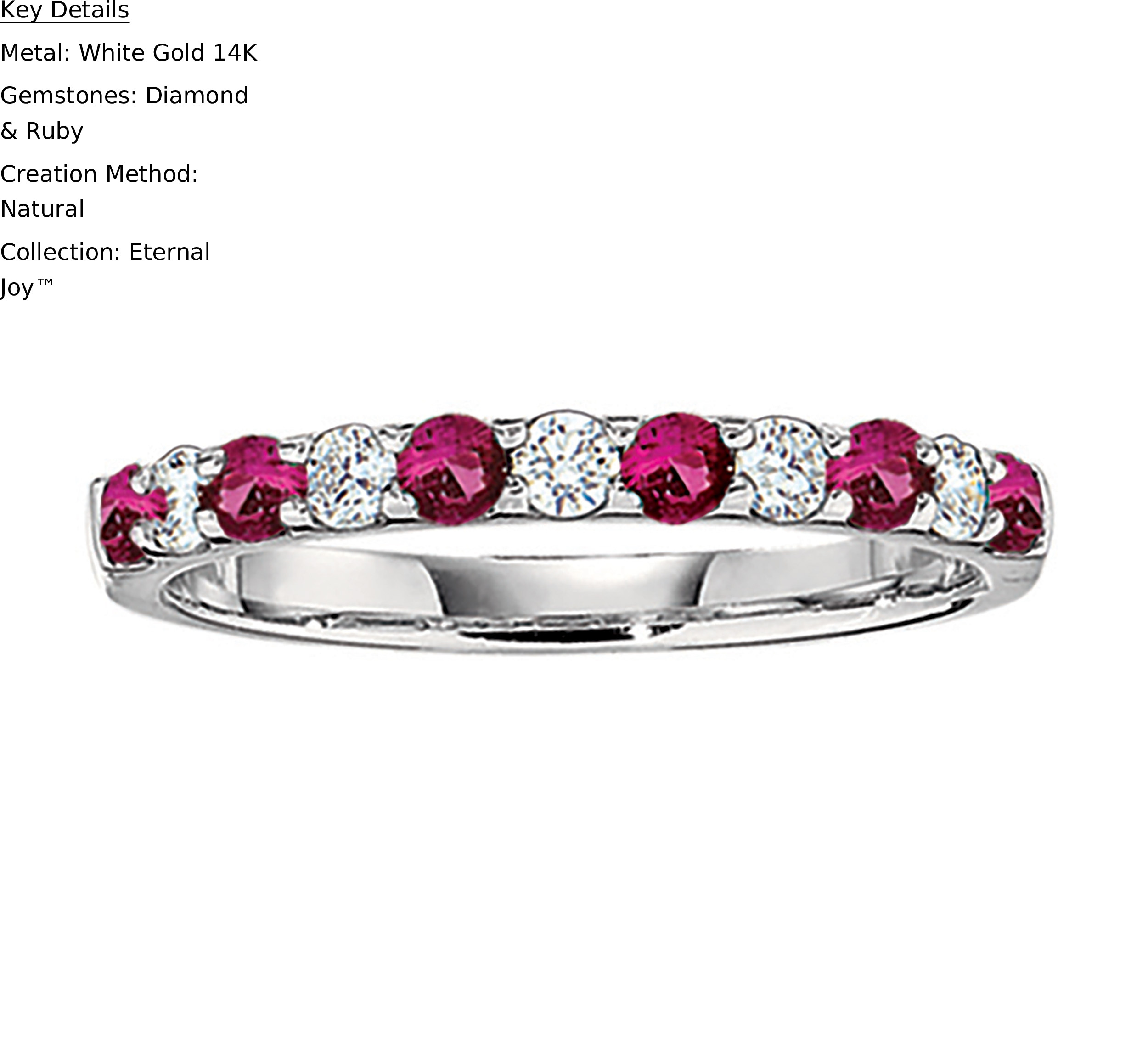 Eternal Joy&trade; 14K White Gold 11 Stone Shared Prong Alternating Diamond & Ruby 0.33 Ctw