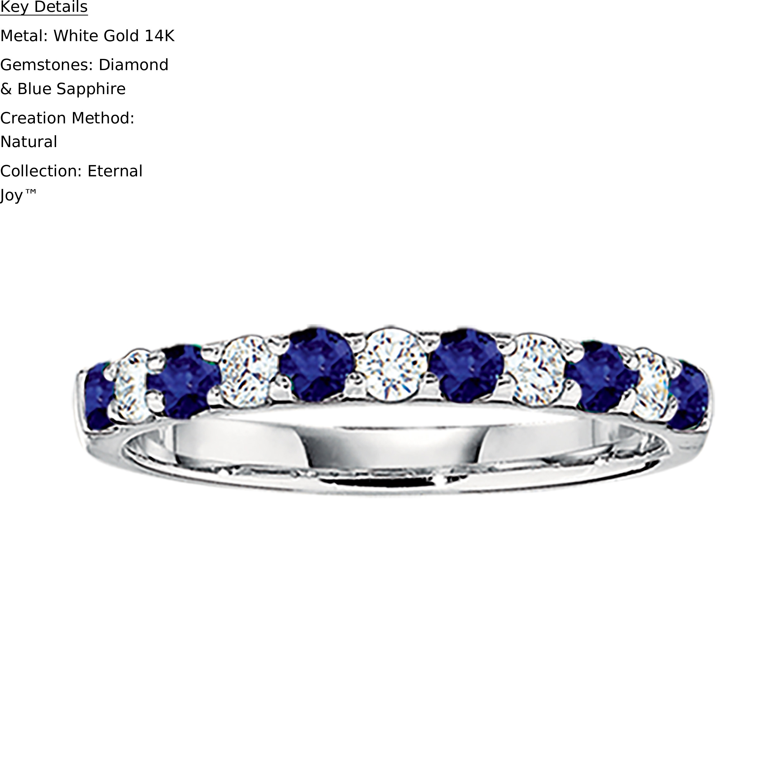 Eternal Joy&trade; 14K White Gold 11 Stone Shared Prong Alternating Diamond & Blue Sapphire 0.10 Ctw