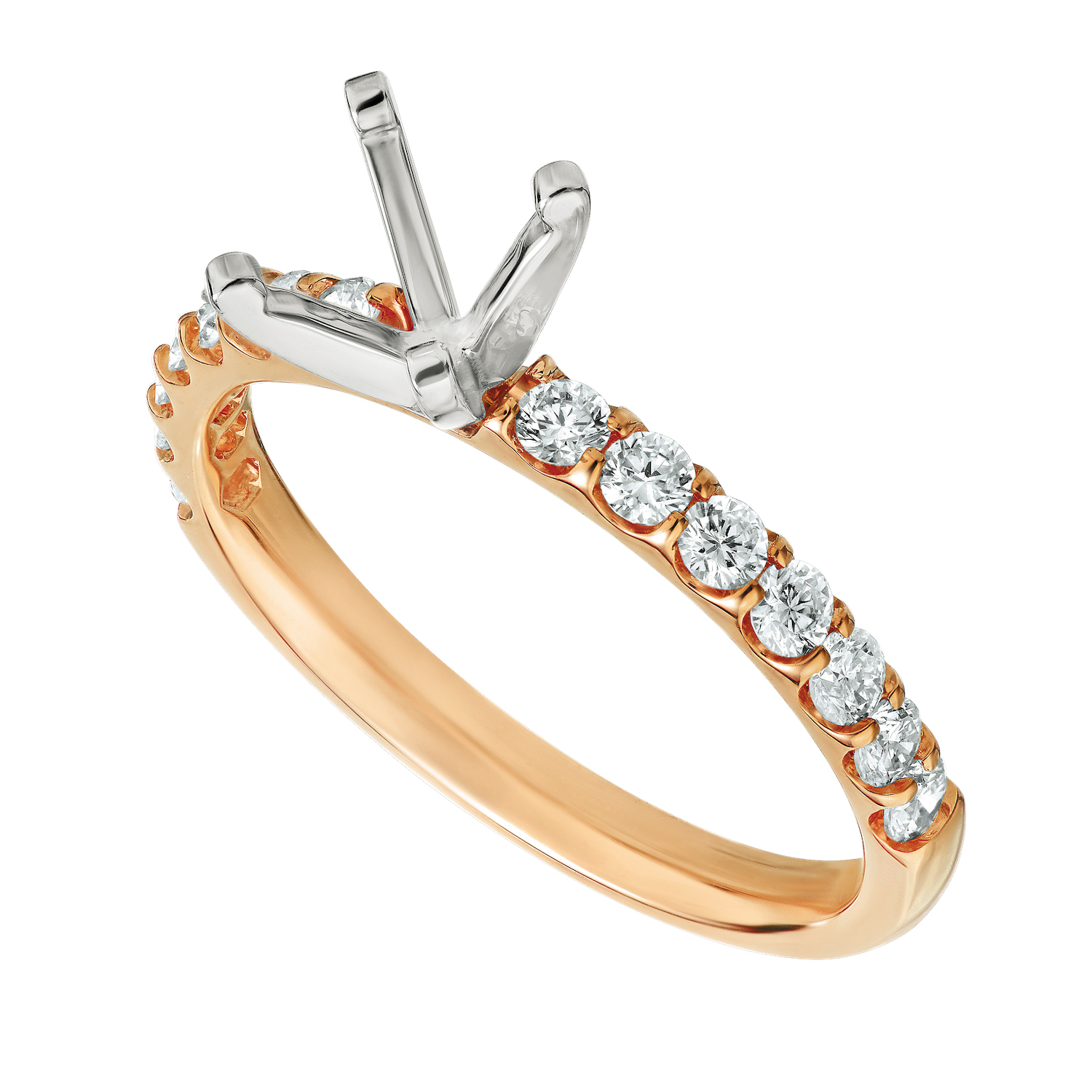 Eternal Joy&trade; STANDARD 14K Rose Gold 14 Stone Shared Prong Semi-Mount Diamond 1.50 Ctw