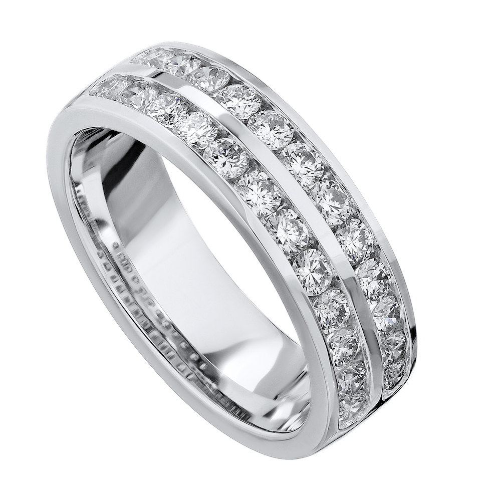 14K White Gold Ring Double Row Channel Set Band Diamond 1.00 Ctw