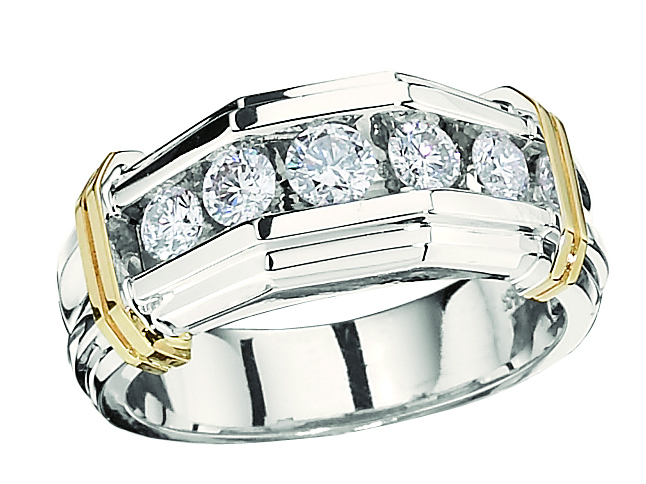 Shefian&trade; 14K Two Tone Ring Men's 5 Stone Channel Set with Shoulder Tabs Diamond 2.00 Ctw