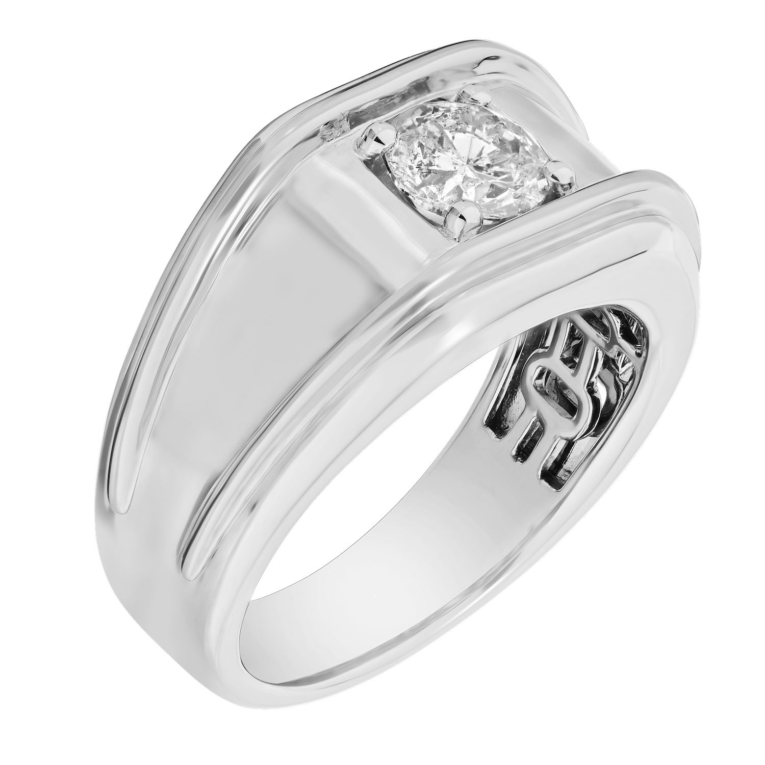 Shefian&trade; 14K White Gold Ring Men's Solitaire Prong Set with Contrasting Rails Diamond 0.25 Ctw