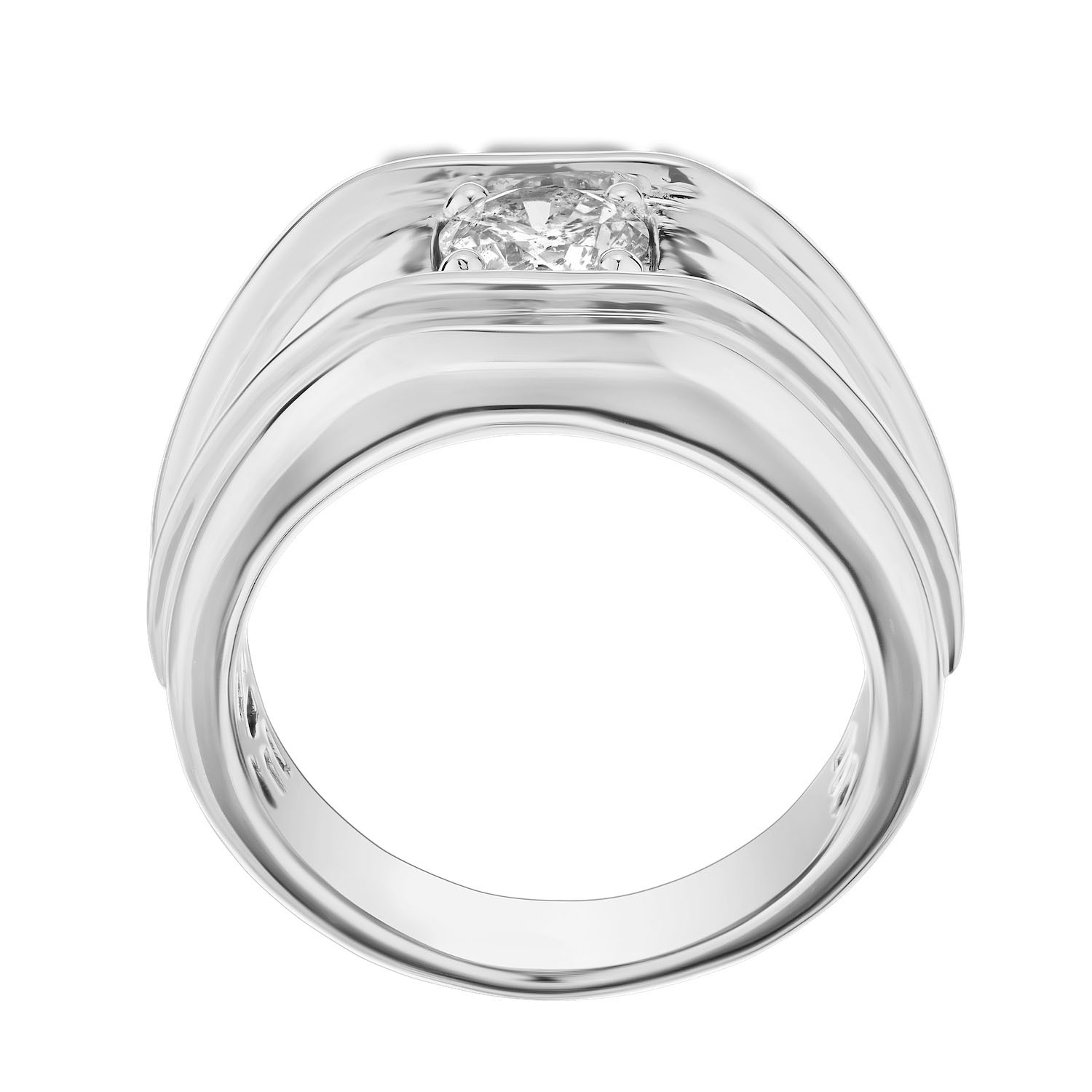 Shefian&trade; 14K White Gold Ring Men's Solitaire Prong Set with Contrasting Rails Diamond 0.75 Ctw