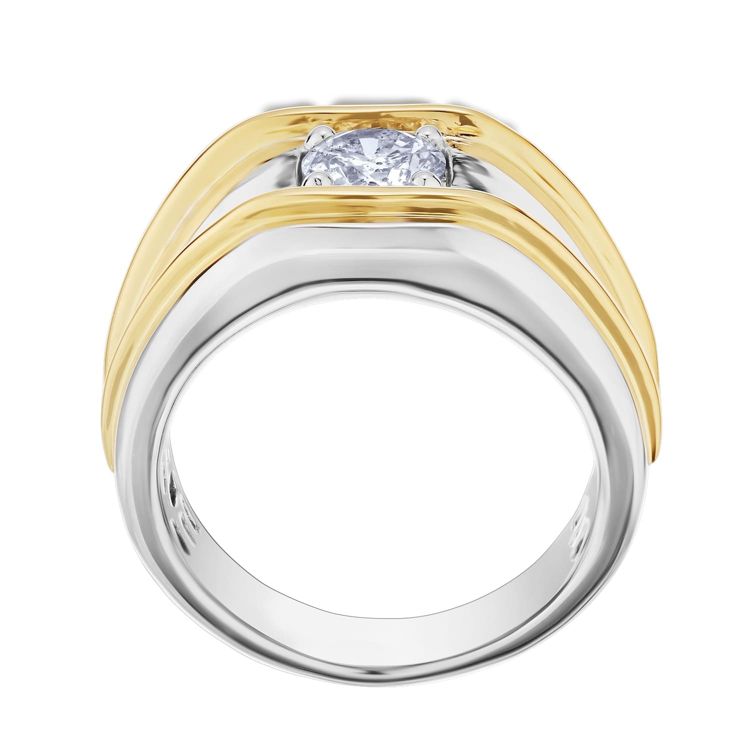 Shefian&trade; 14K Two Tone Ring Men's Solitaire Prong Set with Contrasting Rails Diamond 0.25 Ctw