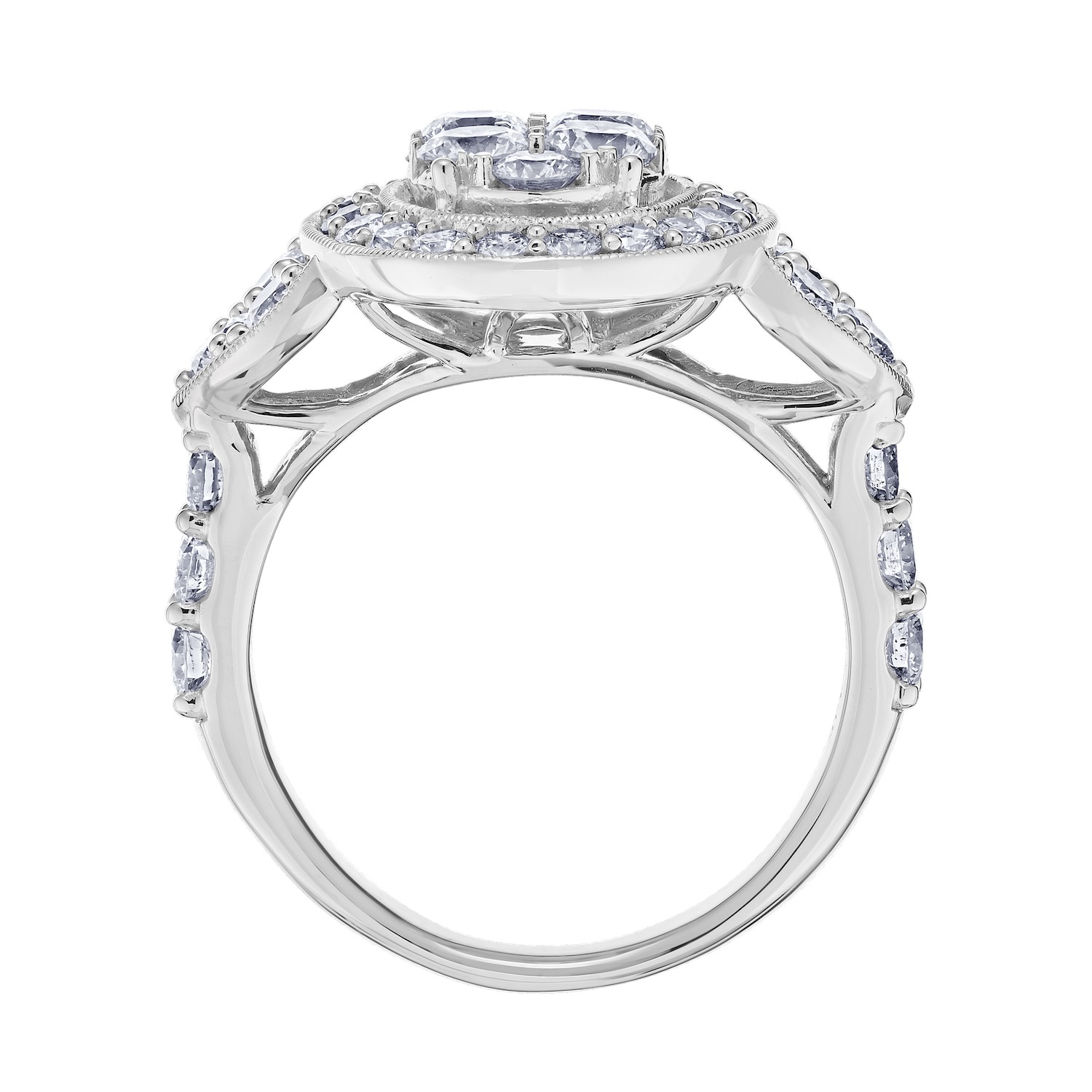 14K White Gold Ring Oval Shape Cluster with Halo Diamond 0.50 Ctw