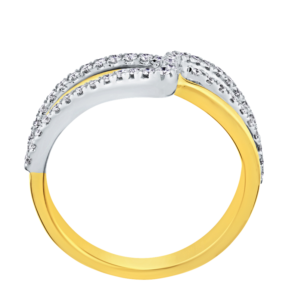 14K Two Tone Ring Polished & Pave 3 Rows Free Form Diamond 0.33 Ctw