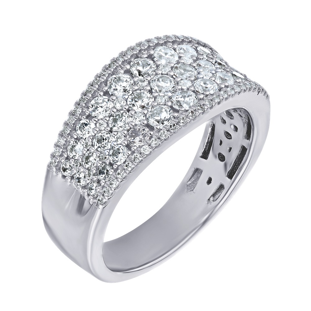 14K White Gold Ring Wide Pave Set Slight Concave Diamond 1.25 Ctw