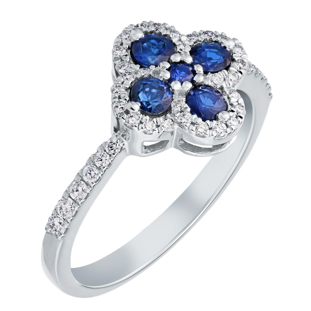 Majestic Gems&trade; 14K White Gold Color Stone Clover with Diamond Halo 0.75 Ctw