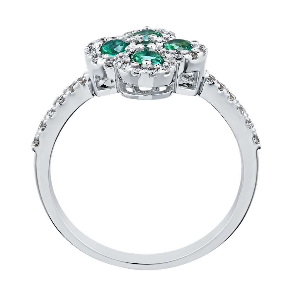 Majestic Gems&trade; 14K White Gold Color Stone Clover with Diamond Halo 0.75 Ctw