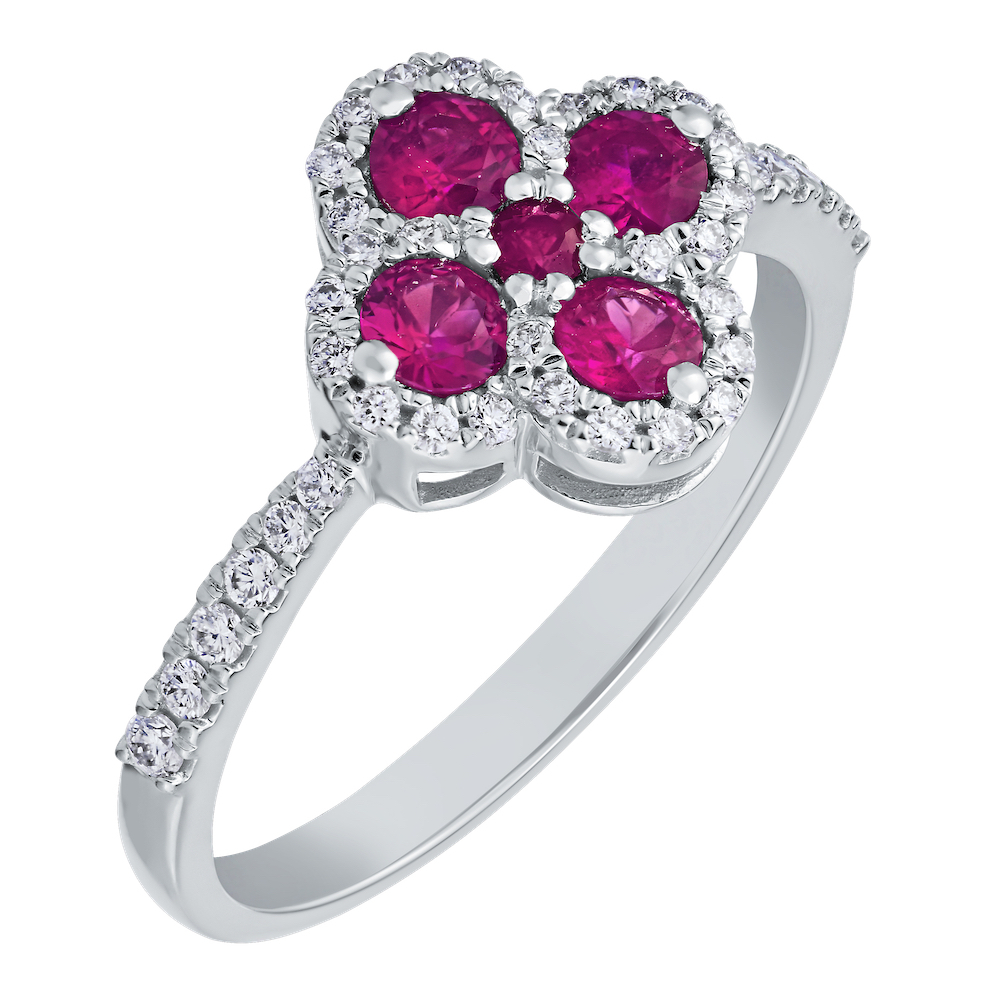 Majestic Gems&trade; 14K White Gold Color Stone Clover with Diamond Halo 0.75 Ctw