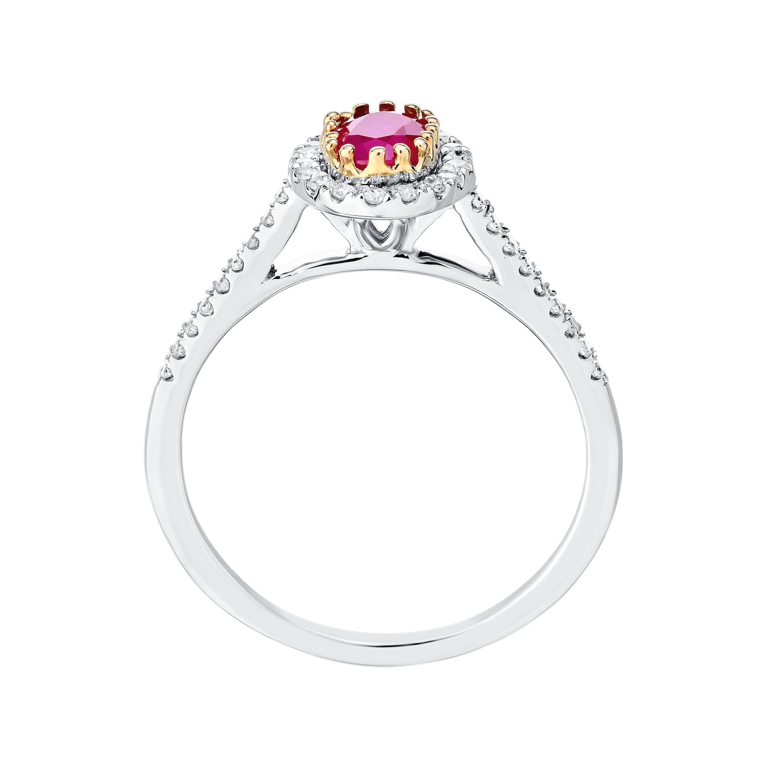 Majestic Gems&trade; 10K Two Tone Oval Color with Halo and Bead Set Shoulders 0.52 Ctw