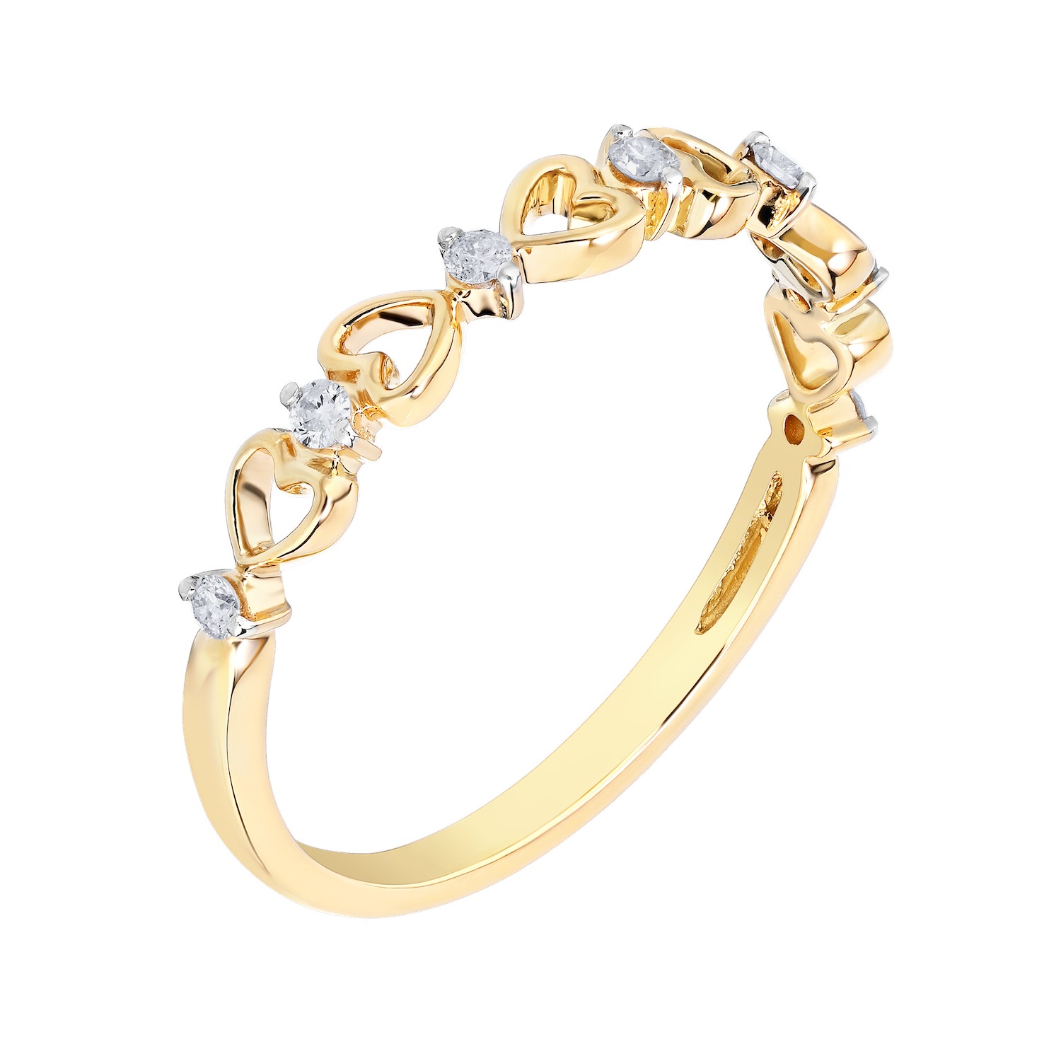 TriUnity&trade; 14K Yellow Gold Top & Tail Row Of Hearts 0.10 Ctw