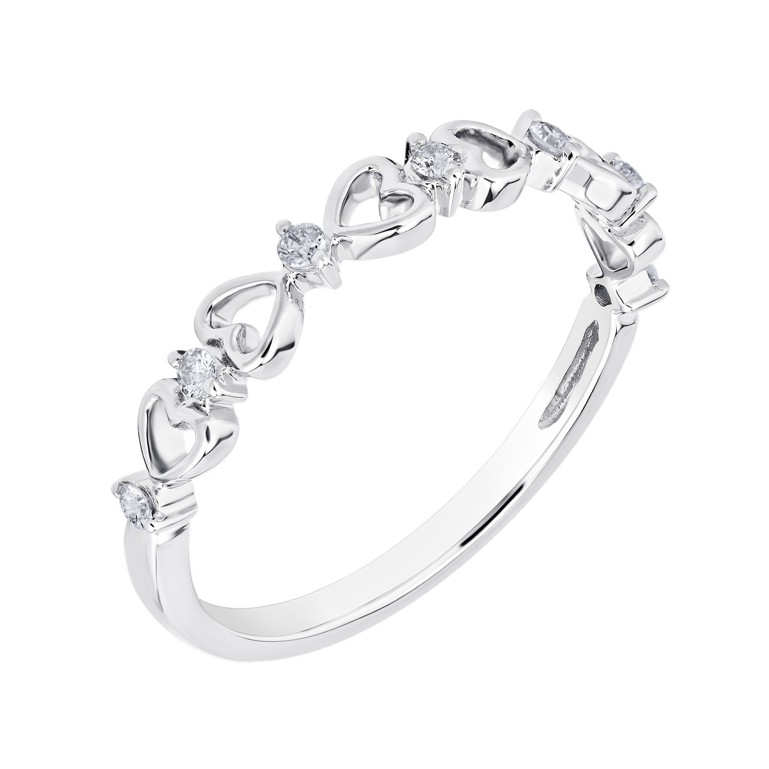 TriUnity&trade; 14K White Gold Top & Tail Row Of Hearts 0.10 Ctw