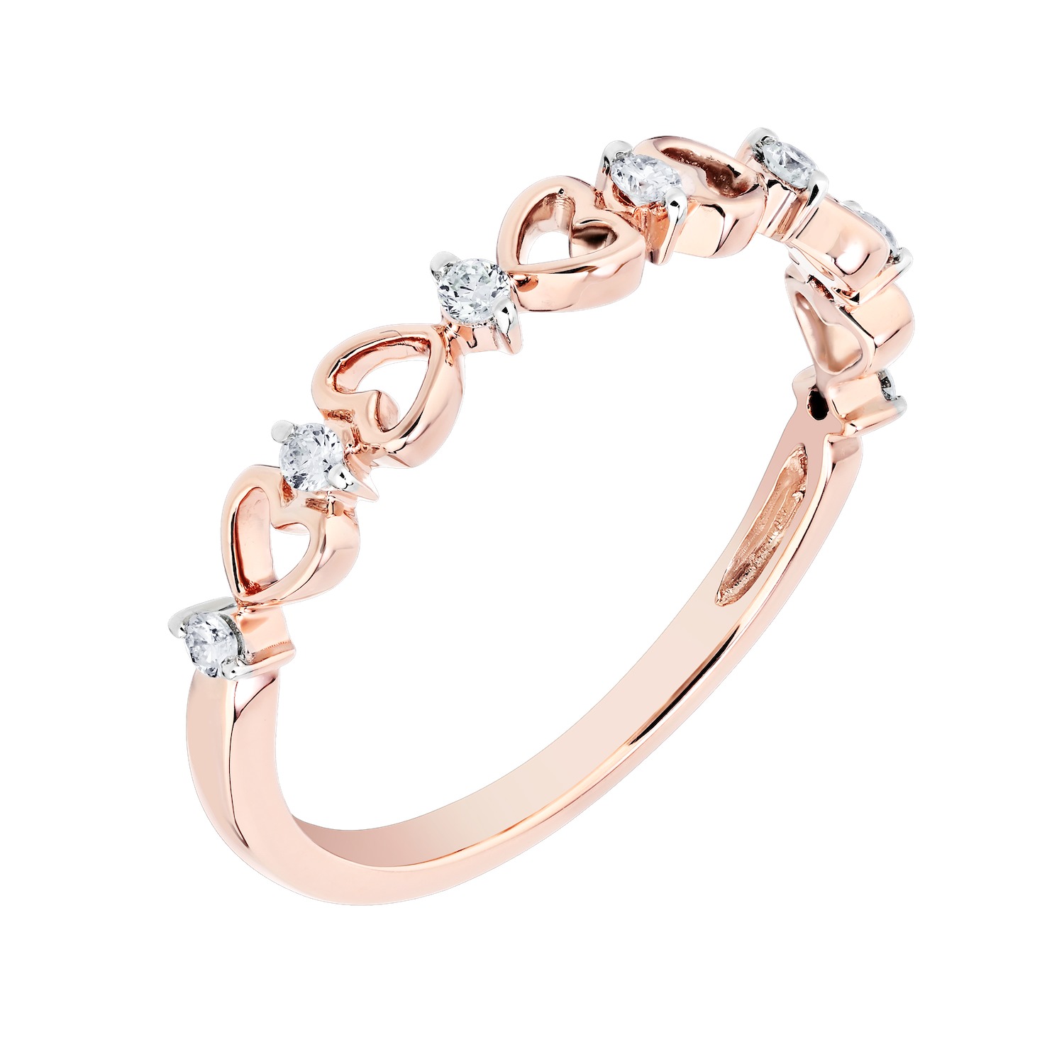 TriUnity&trade; 14K Rose Gold Top & Tail Row Of Hearts 0.10 Ctw