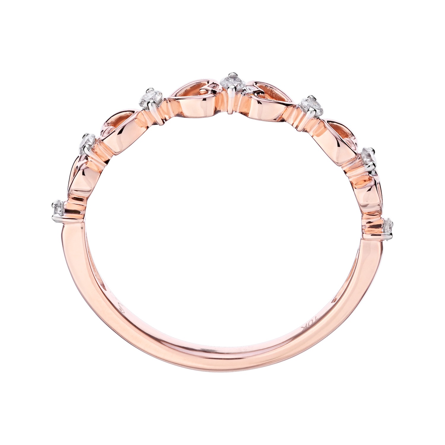 TriUnity&trade; 14K Rose Gold Top & Tail Row Of Hearts 0.10 Ctw