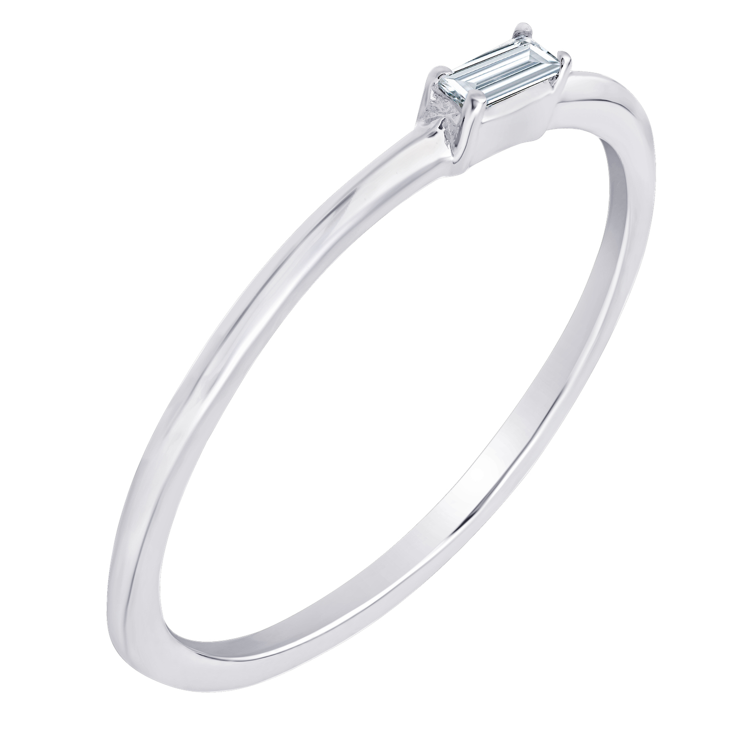 TriUnity&trade; 14K White Gold Thin Round Wire With Horizontal Emerald Cut 0.05 Ctw