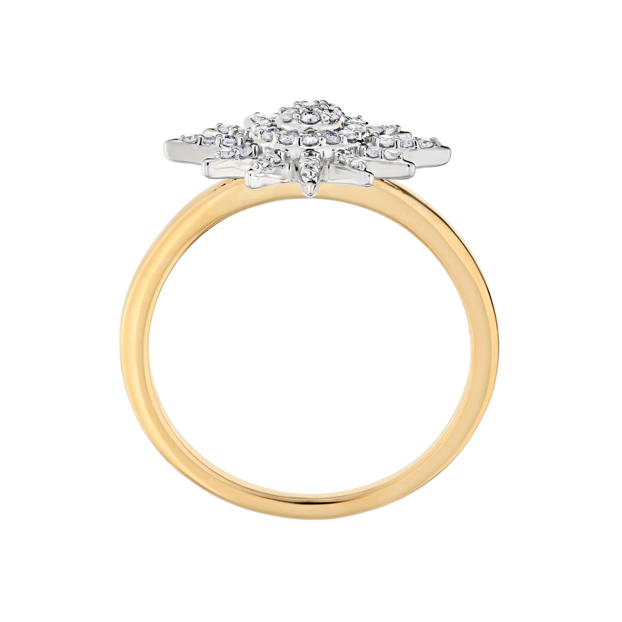 14K Two Tone Ring Starburst Cluster Center Diamonds Shoulders Diamond 0.20 Ctw