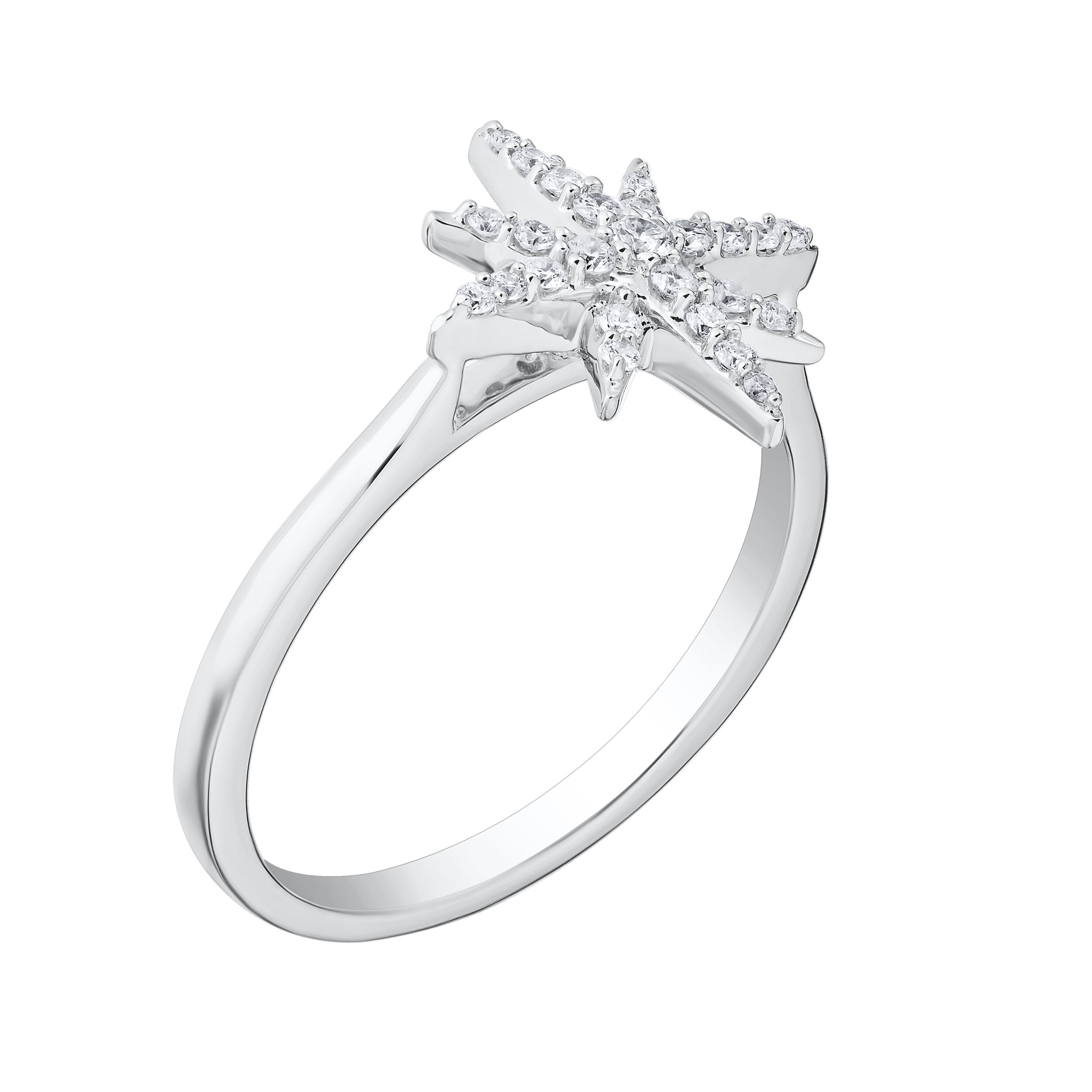 14K White Gold Ring Starburst Pave Plain Shank Diamond 0.15 Ctw