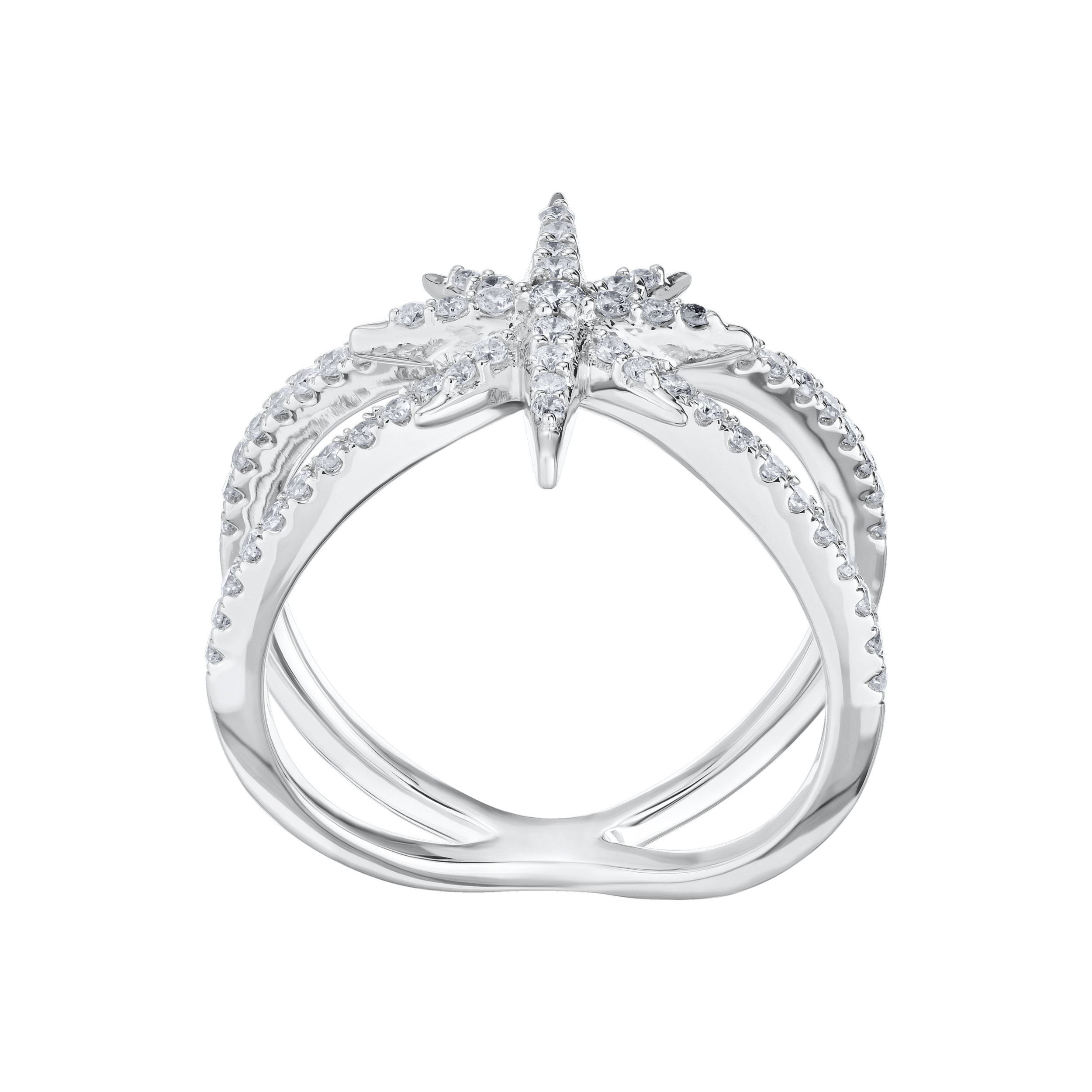 14K White Gold Ring Starburst Pave Reverse Split Shank Diamond 0.40 Ctw