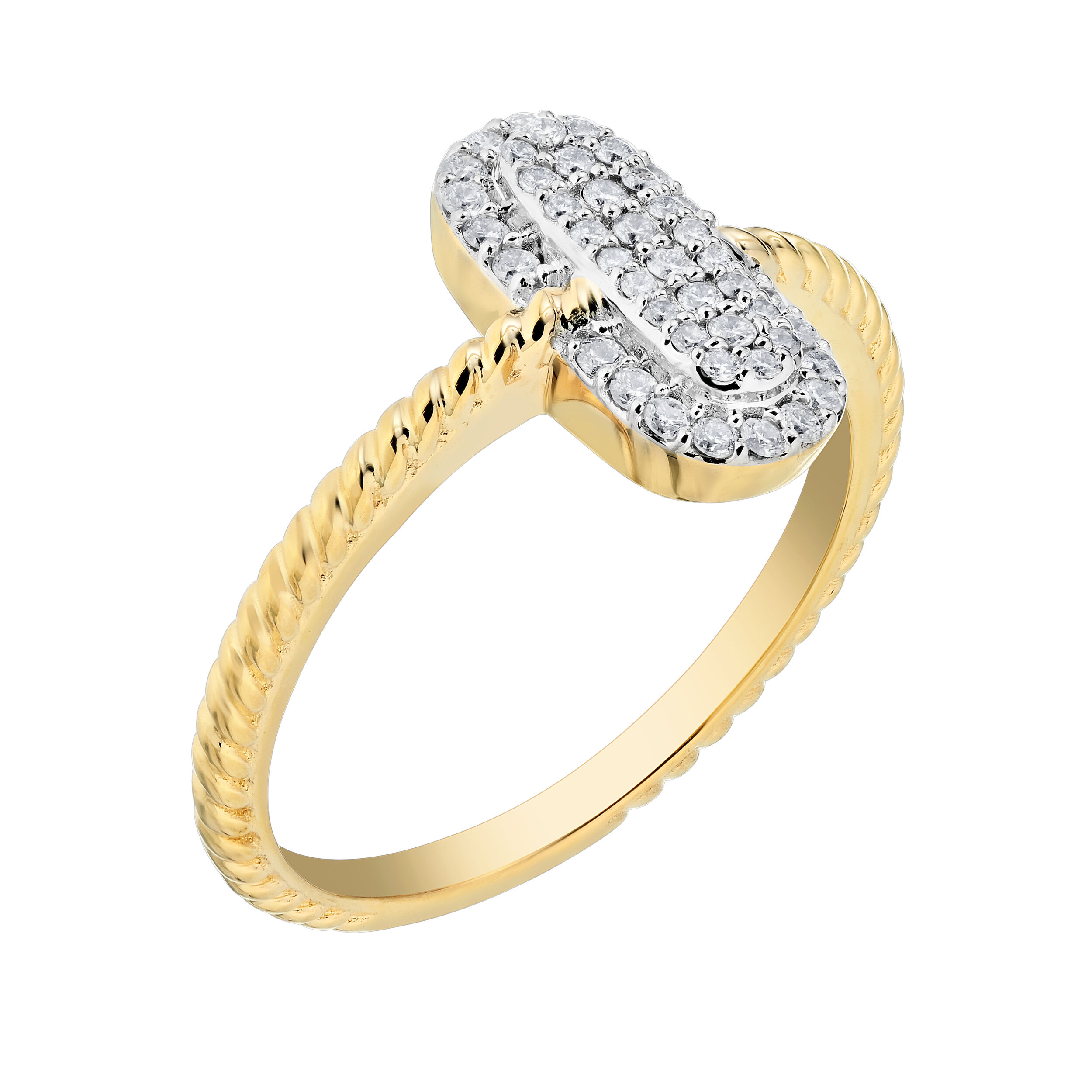 14K Yellow Gold Ring Pave Paperclip Rope Shank Diamond 0.25 Ctw