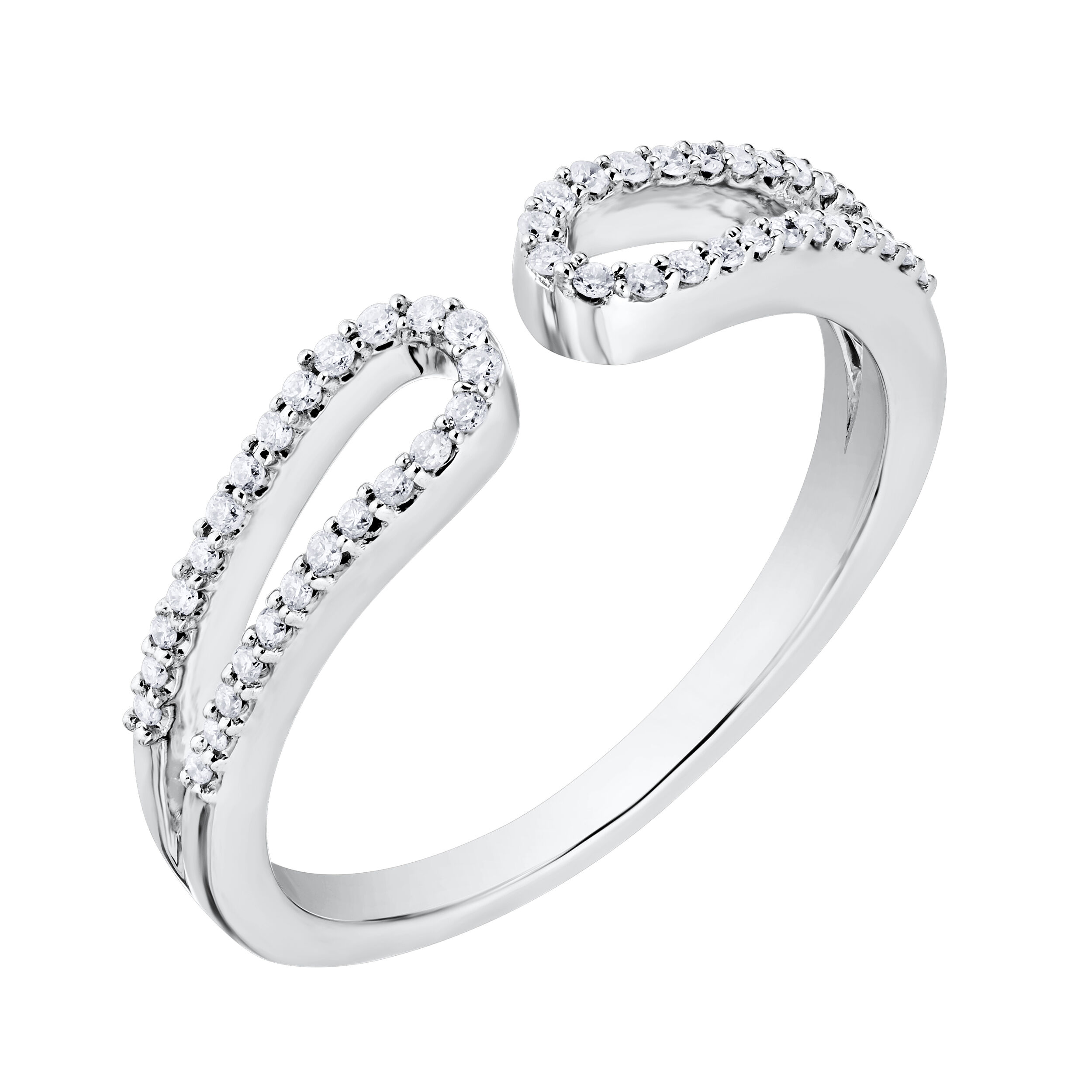 14K White Gold Ring Paperclip Pave Open Ended Diamond 0.15 Ctw