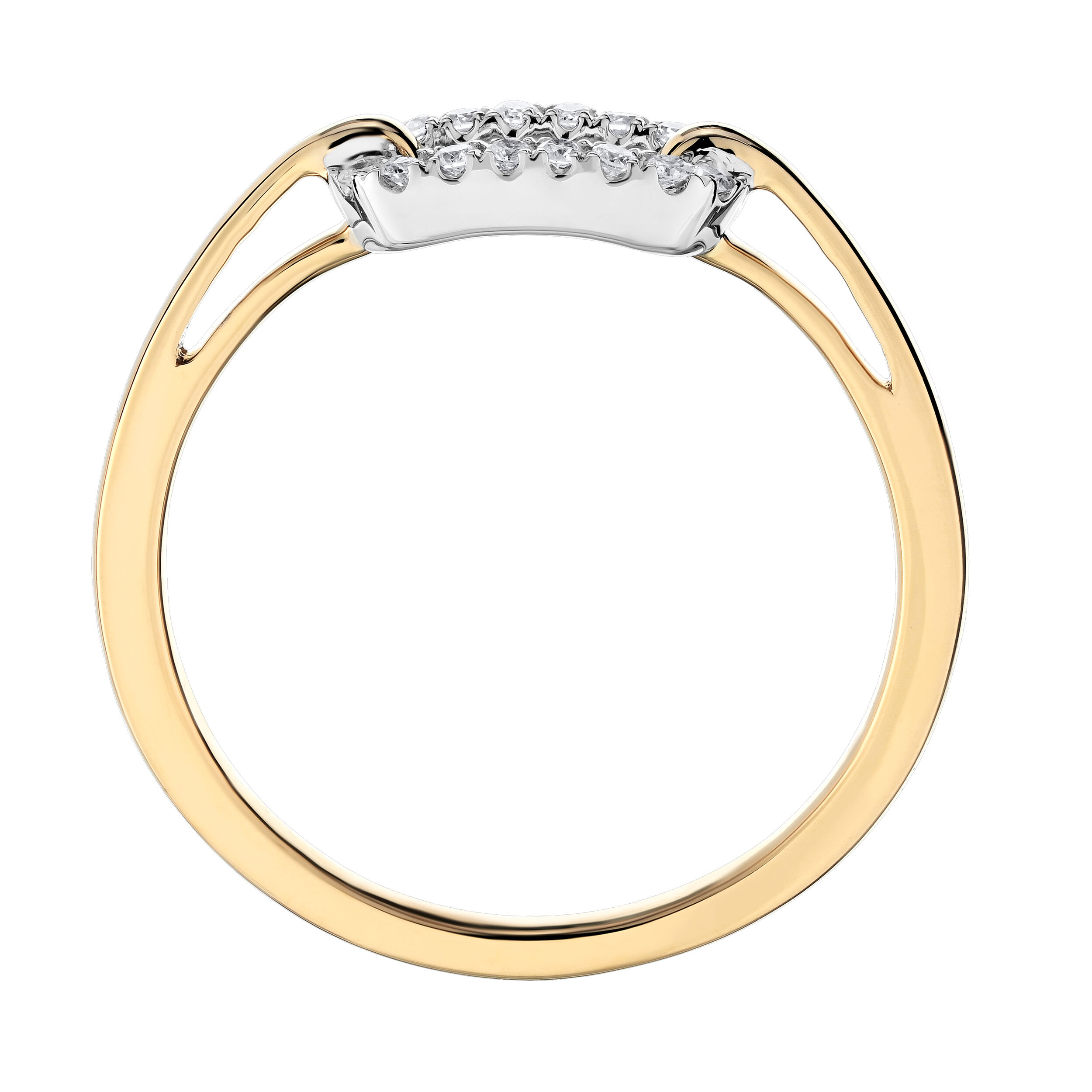 14K Two Tone Ring Pave Horizontal Paperclip Diamond 0.10 Ctw