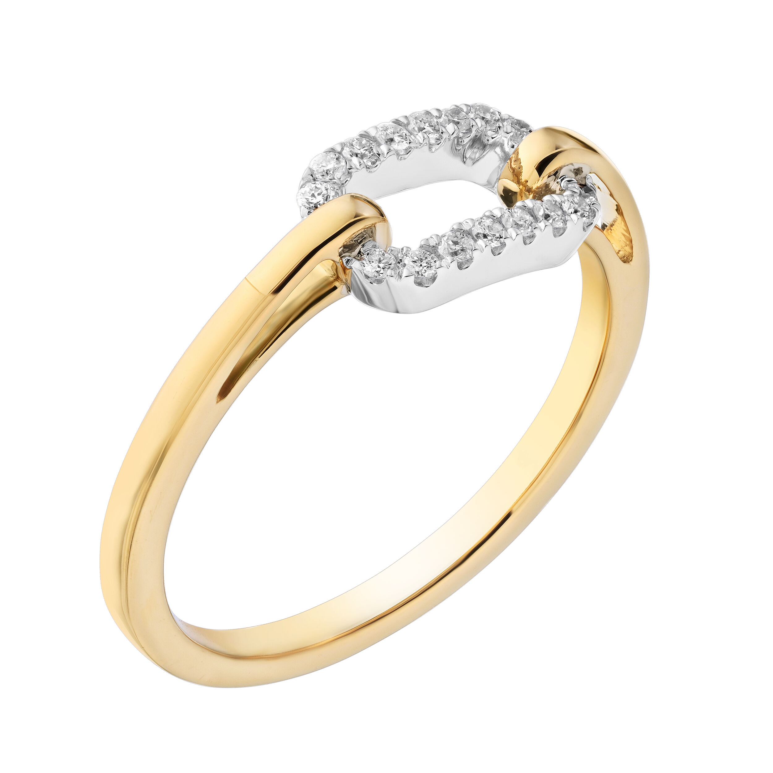 14K Two Tone Ring Pave Horizontal Paperclip Diamond 0.10 Ctw