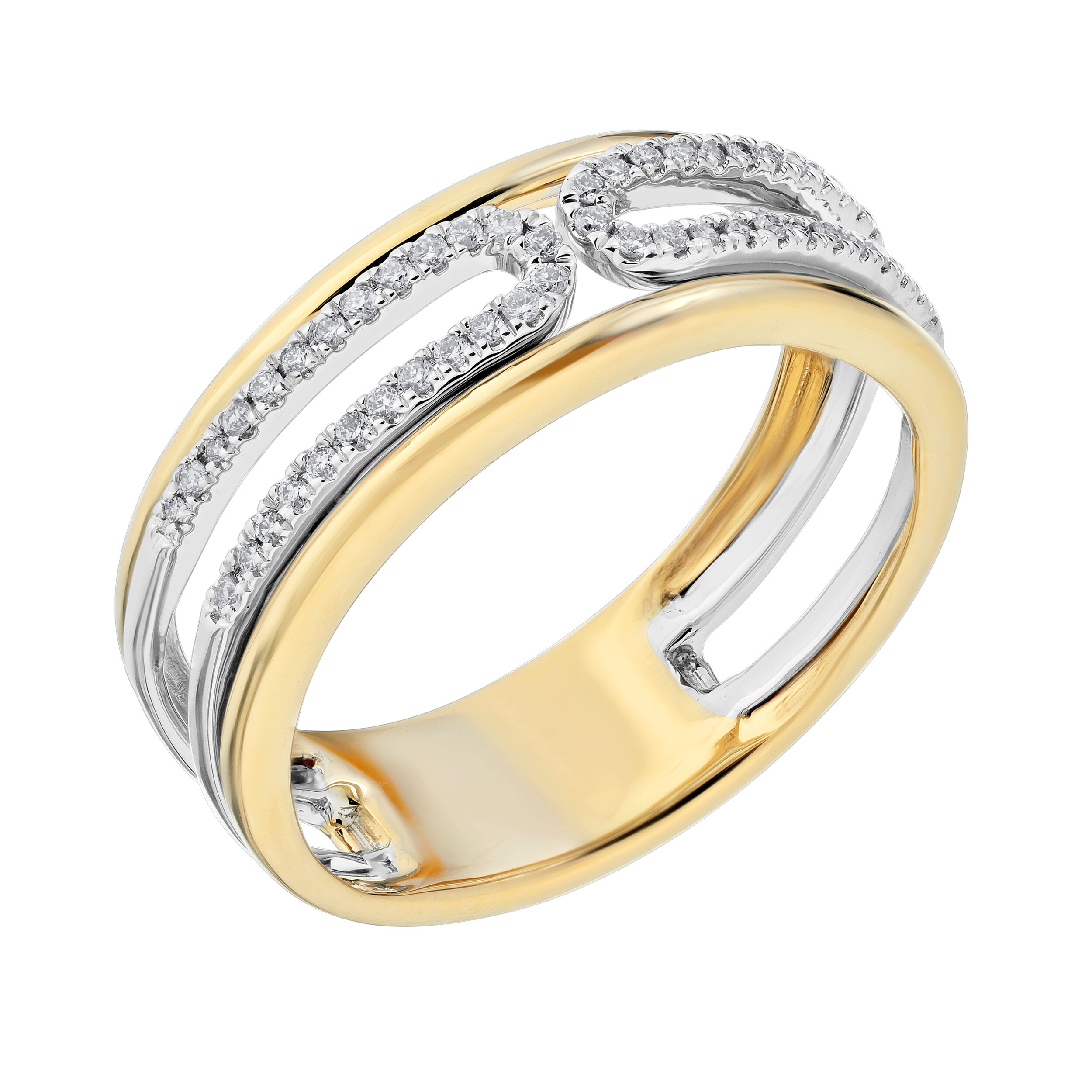 14K Two Tone Ring Open Ended Pave Paperclip Insert Diamond 0.15 Ctw