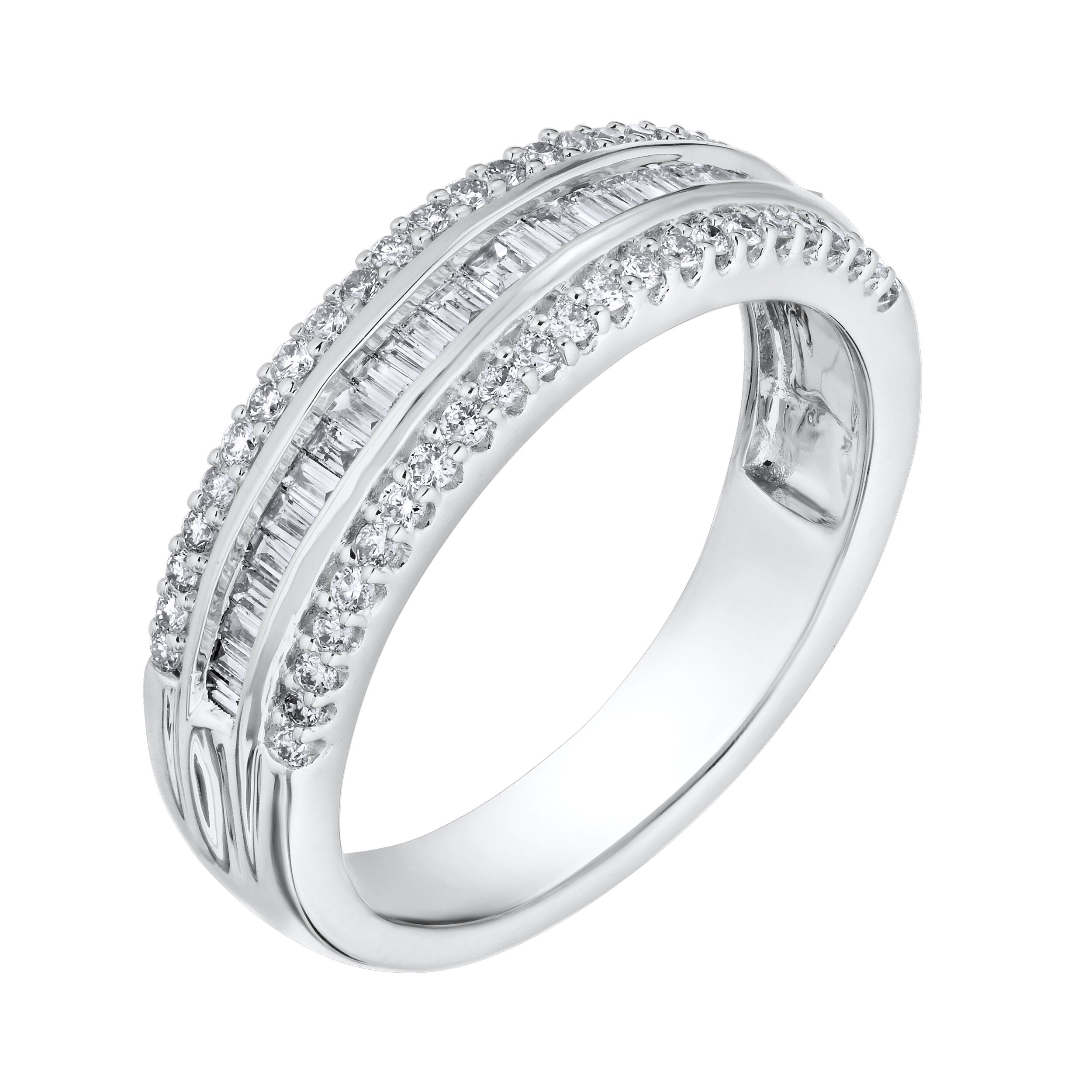 14K White Gold Ring Baguette Channel with Bead Set Diamond 0.50 Ctw