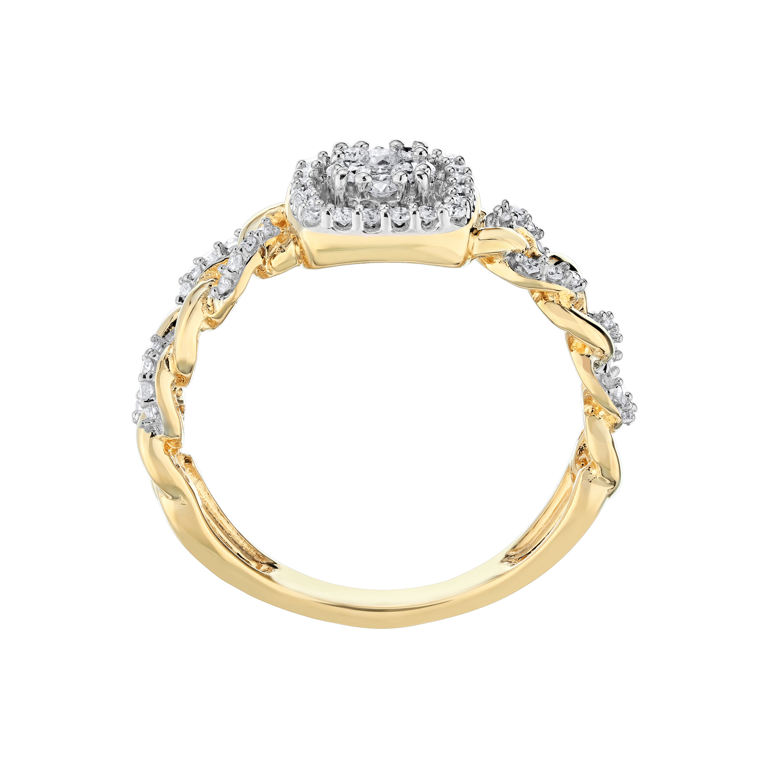 14K Two Tone Ring Cushion Shape Halo w/Cluster Center Chain Shank Diamond 0.33 Ctw