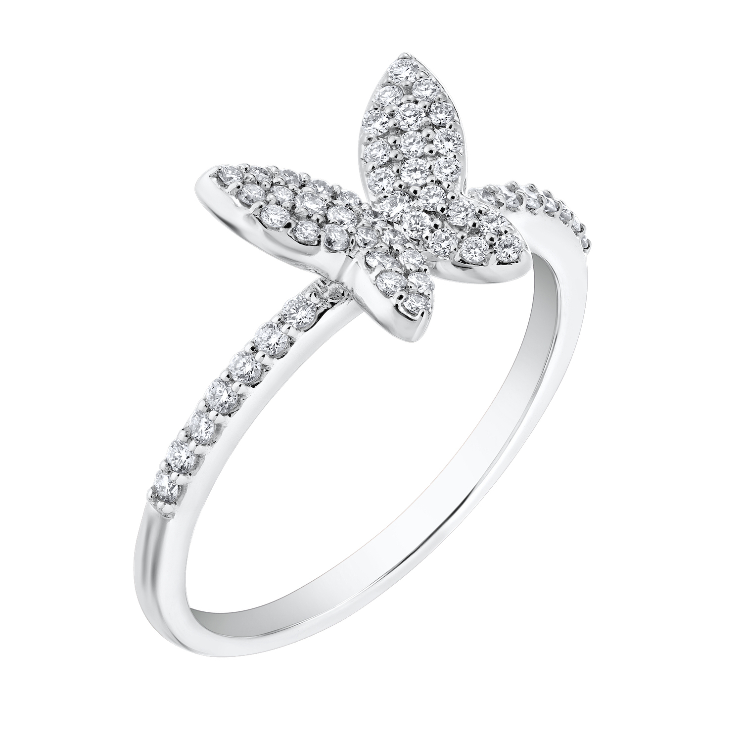 ZooLightful&trade; 14K White Gold Pave Butterfly Diamond Shoulders Ring Diamond 0.25 Ctw