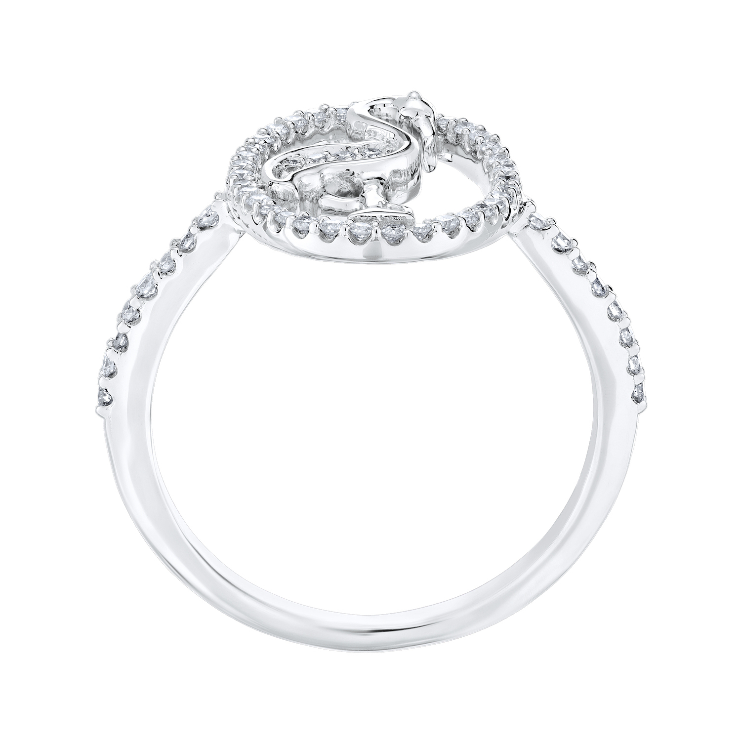 OCEANITY &trade; 14k White Gold Ring Flamingo One Leg in Cutout Oval Textured Shoulders Diamond 0.25 Ctw