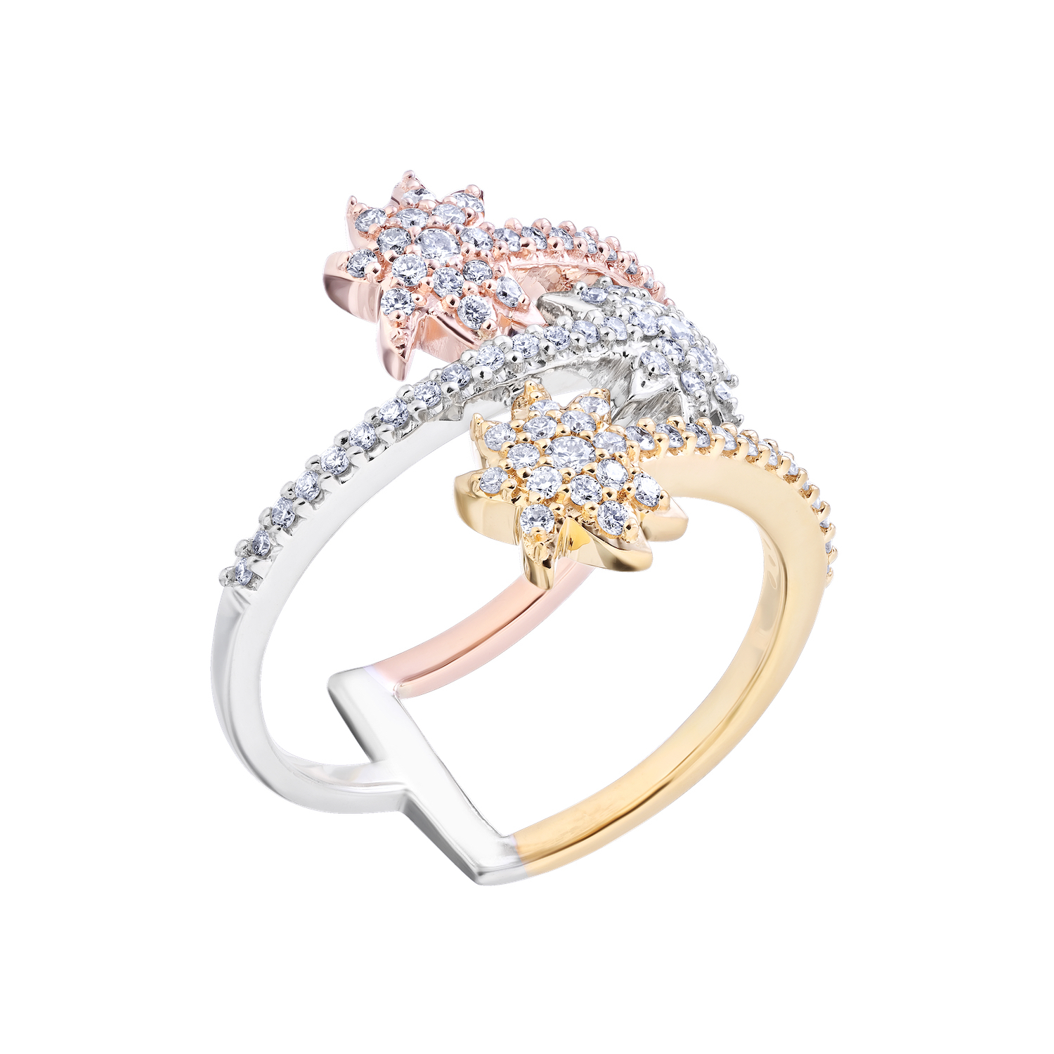 OCEANITY &trade; 14k Two Tone Ring 3 Palm Tree Bypass Wrap Diamond 0.50 Ctw