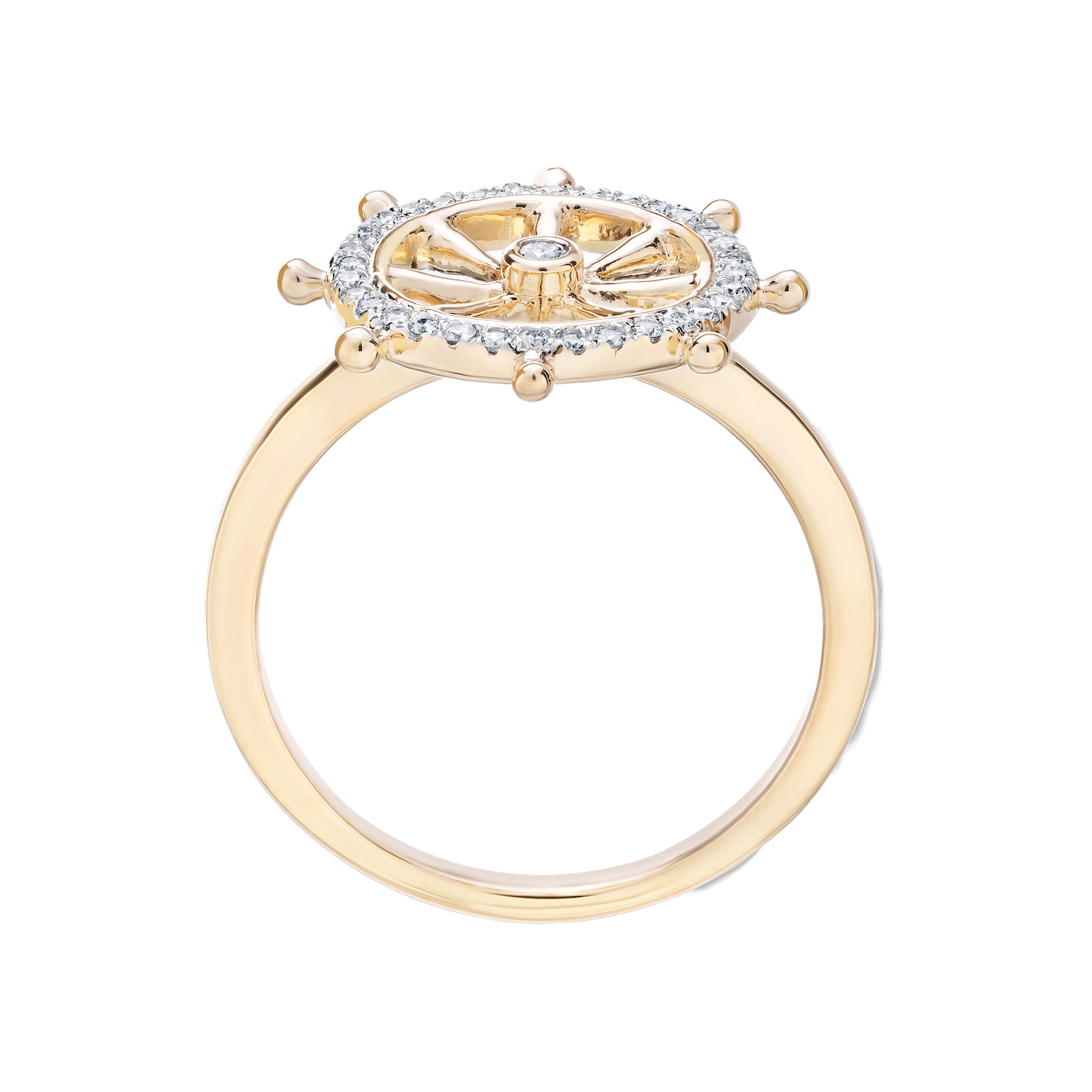 BluSea&trade; 14k Two Tone Ring Ships Wheel Diamond Surround Diamond 0.15 Ctw