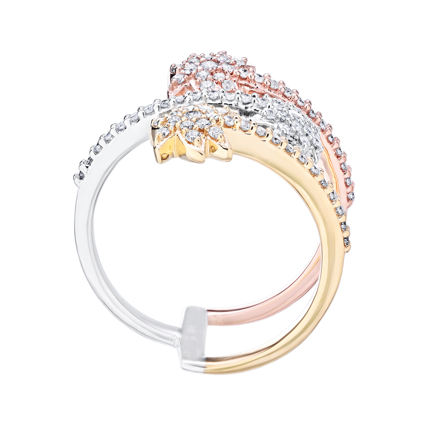 OCEANITY &trade; 14k Two Tone Ring 3 Starfish Bypass Wrap Diamond 0.40 Ctw