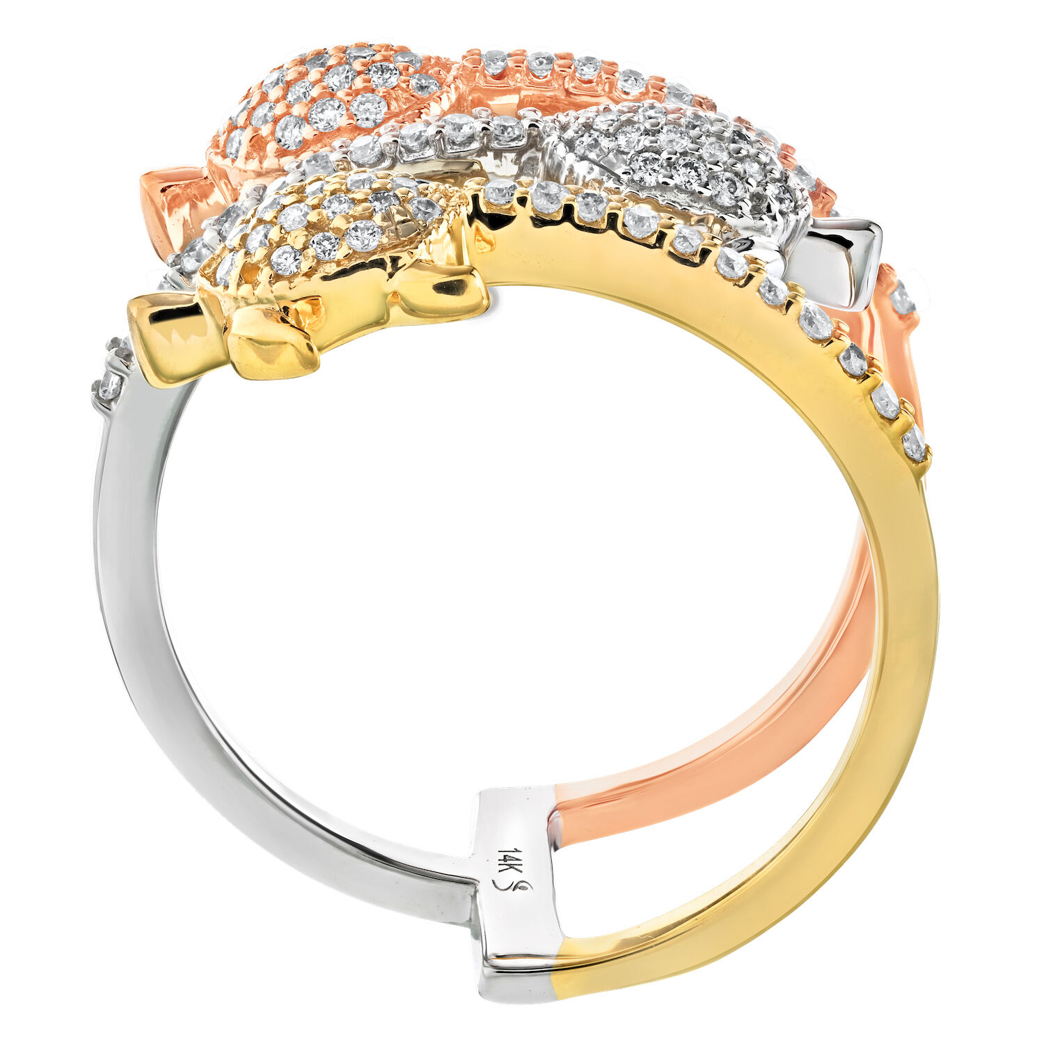 OCEANITY &trade; 14k Two Tone Ring Pave Set 3 Turtles Wrap Diamond 0.40 Ctw