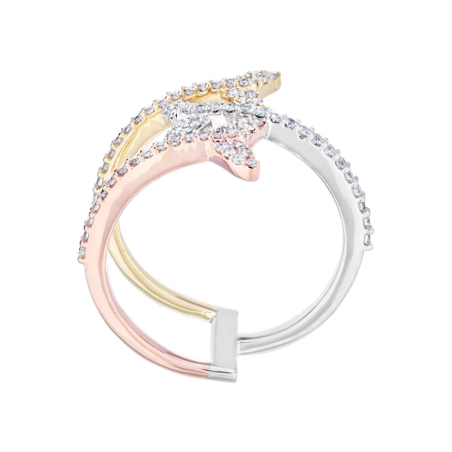 OCEANITY &trade; 14k Two Tone Ring Whale Tail 3 Row Wrap Diamond 0.40 Ctw