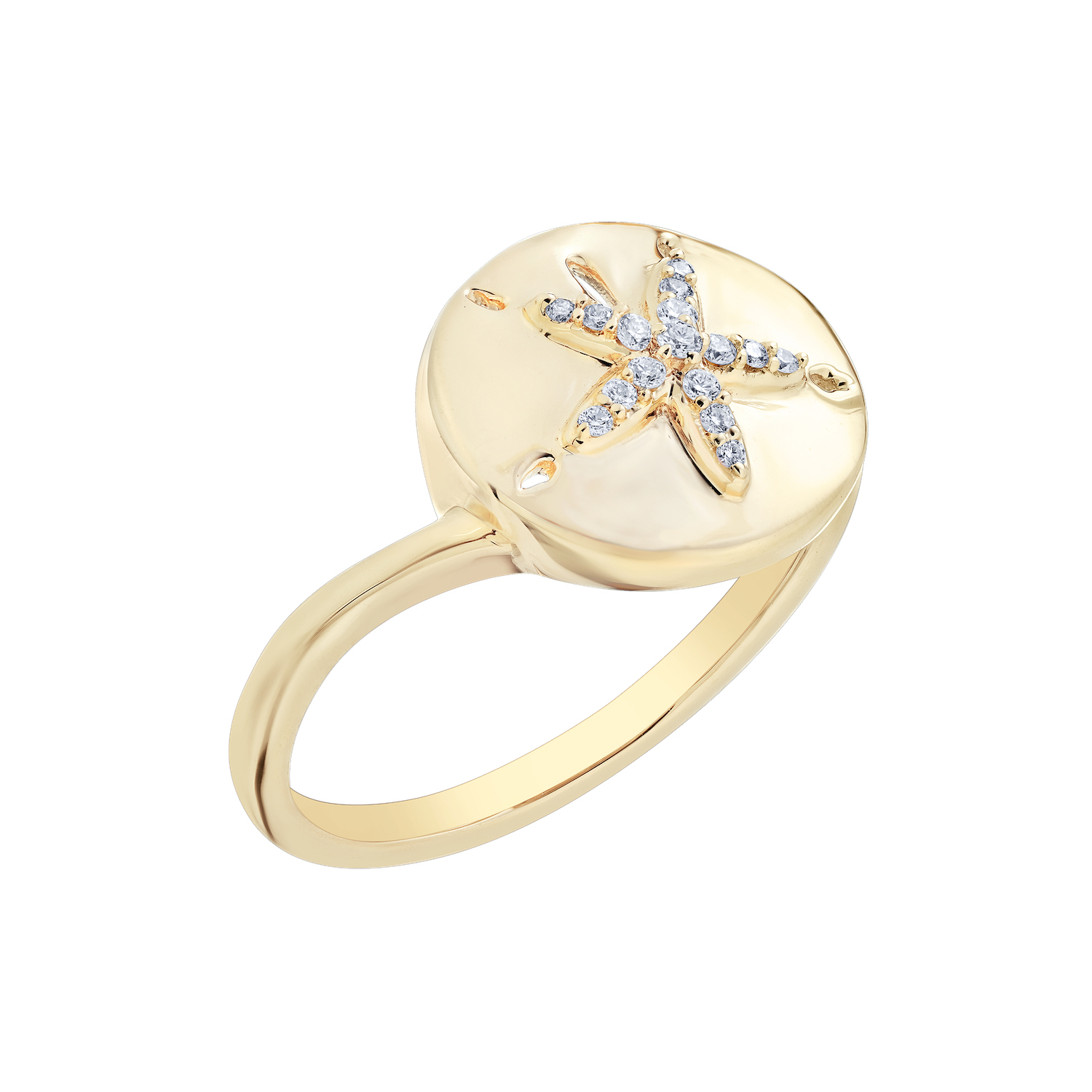 OCEANITY &trade; 14k Yellow Gold Ring Satin Finish Sand Dollar Bypass Shank Diamond 0.05 Ctw