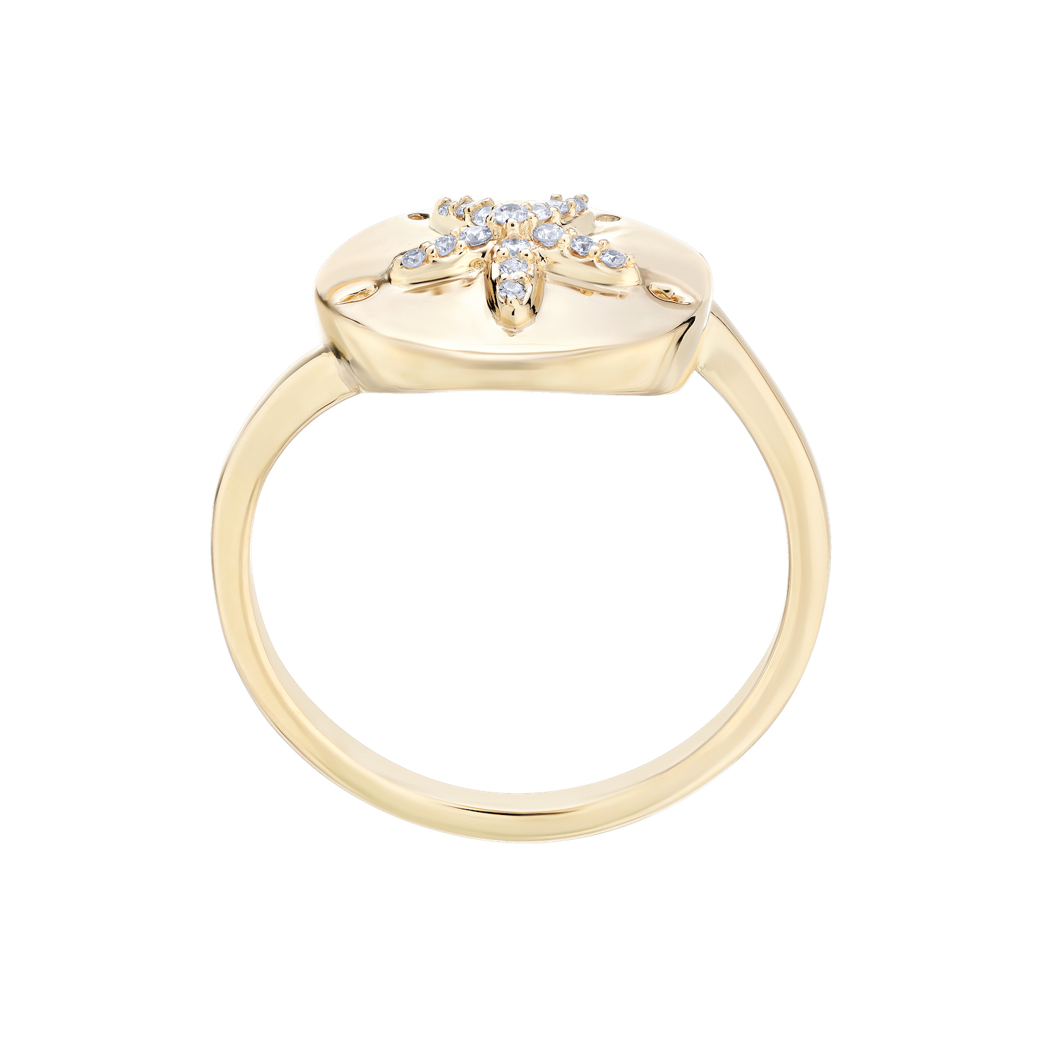 OCEANITY &trade; 14k Yellow Gold Ring Satin Finish Sand Dollar Bypass Shank Diamond 0.05 Ctw