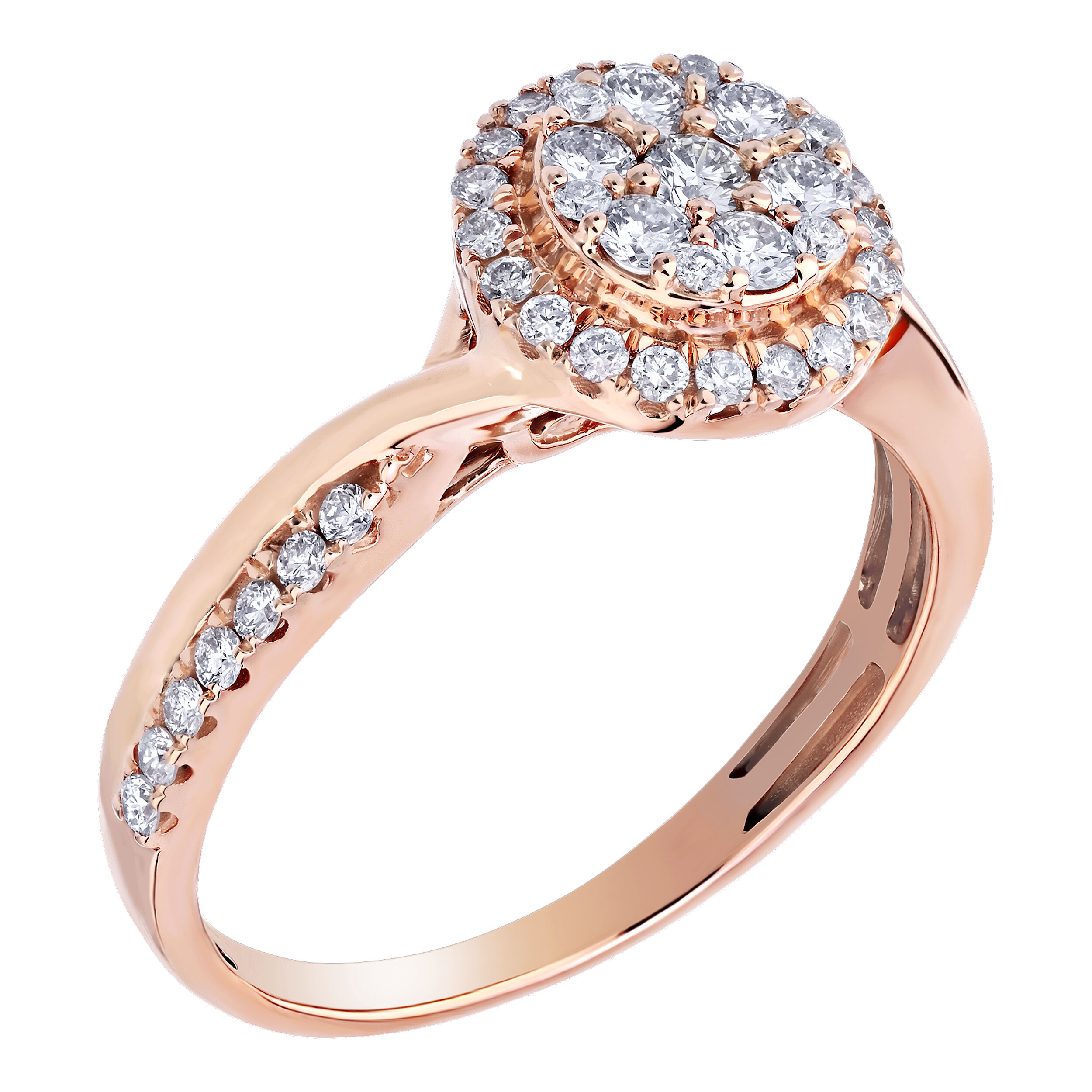 14K Rose Gold Ring Round Shape Cluster Crossover Shoulder Diamond 0.50 Ctw