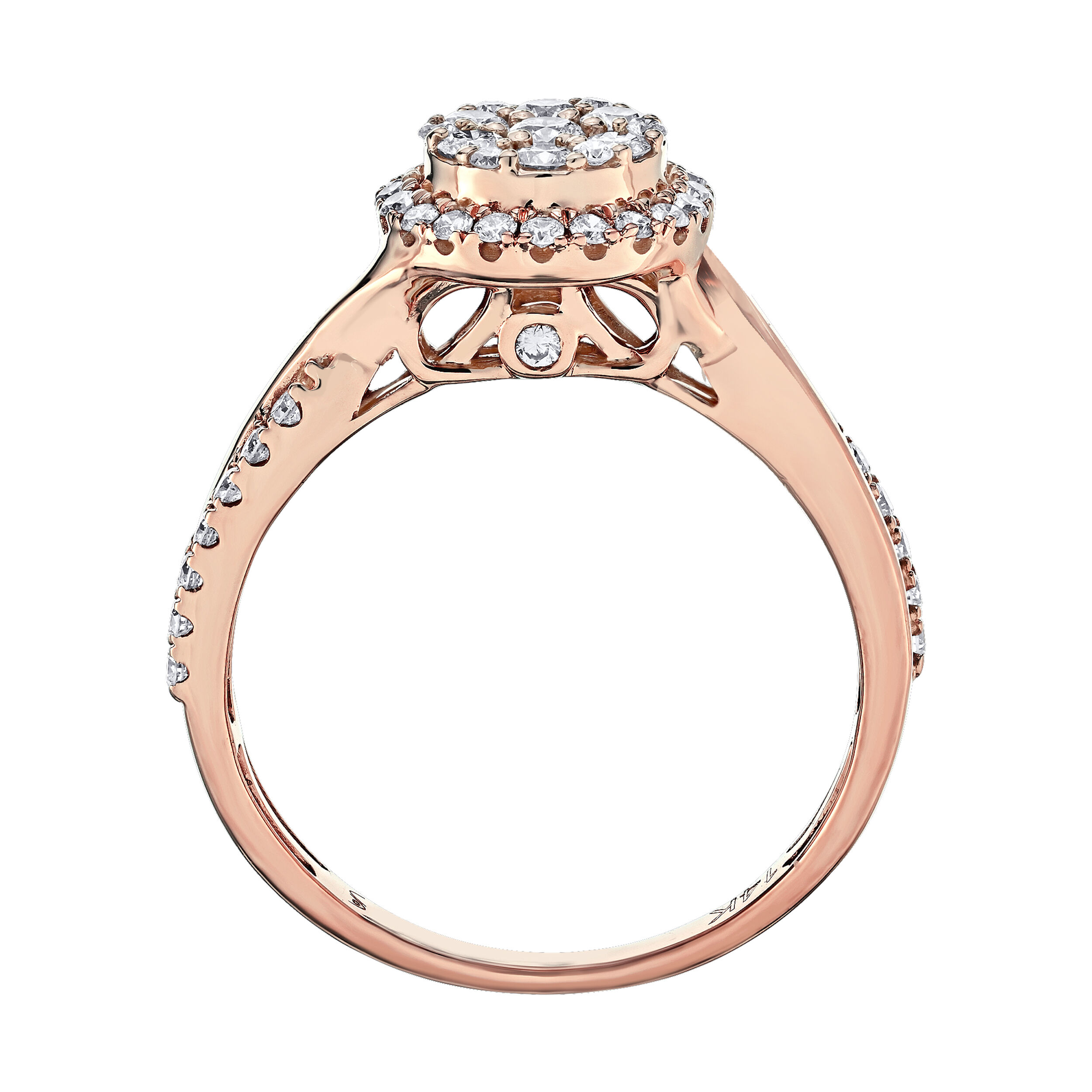14K Rose Gold Ring Round Shape Cluster Crossover Shoulder Diamond 0.50 Ctw
